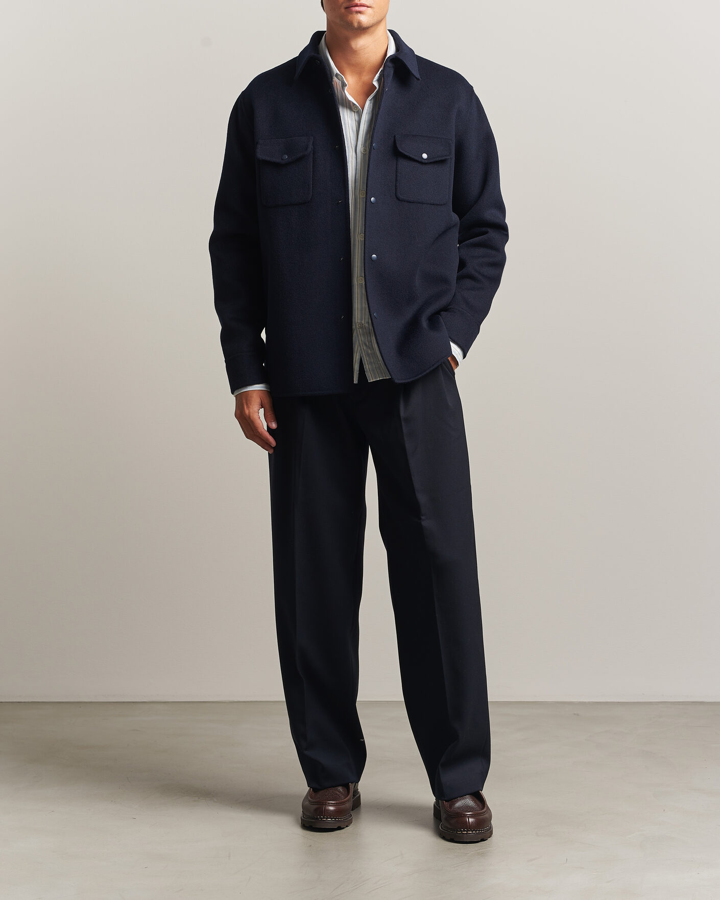 Herr | Jackor | Aspesi | Double Wool Shirt Jacket Navy