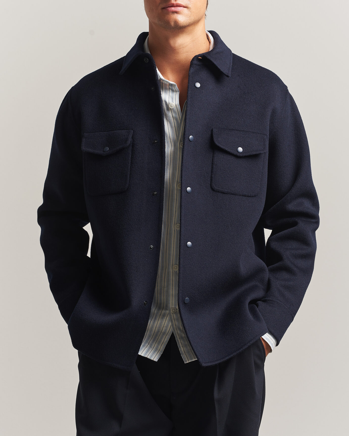 Herr | Jackor | Aspesi | Double Wool Shirt Jacket Navy