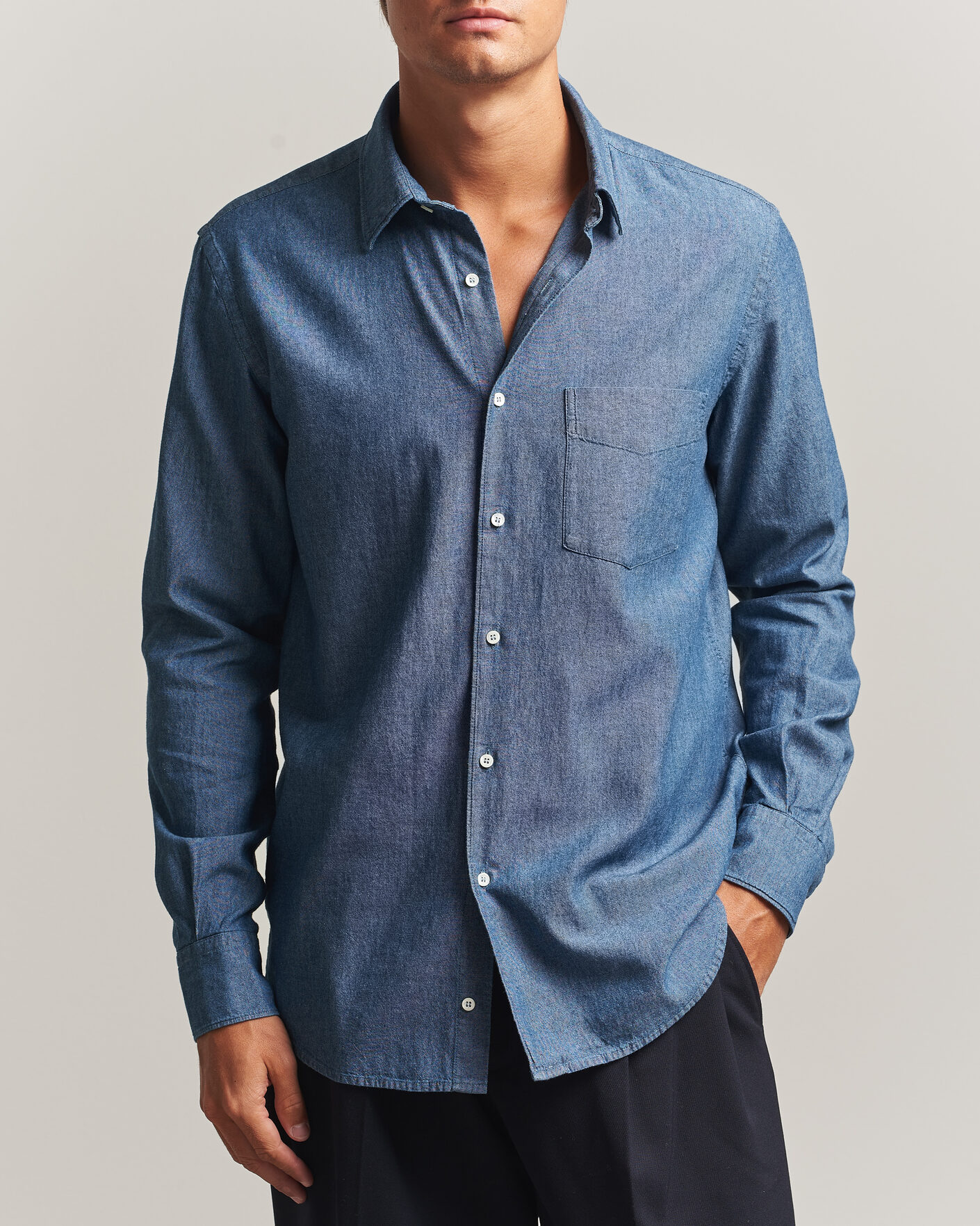 Herr | Skjortor | Aspesi | Chambray Shirt Blue Denim
