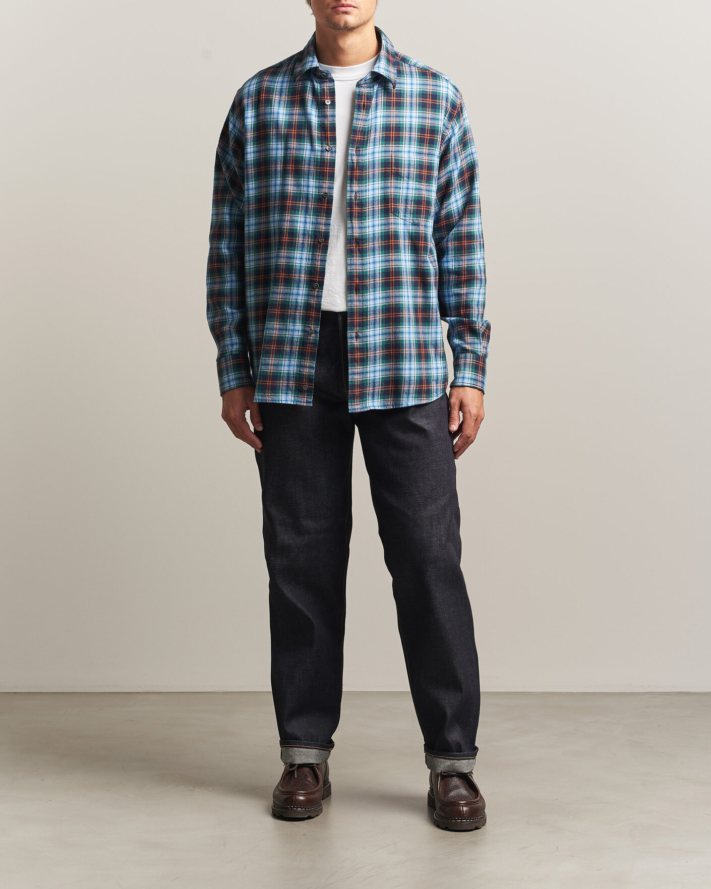 Herr | Skjortor | Aspesi | Flannel Shirt Blue Check
