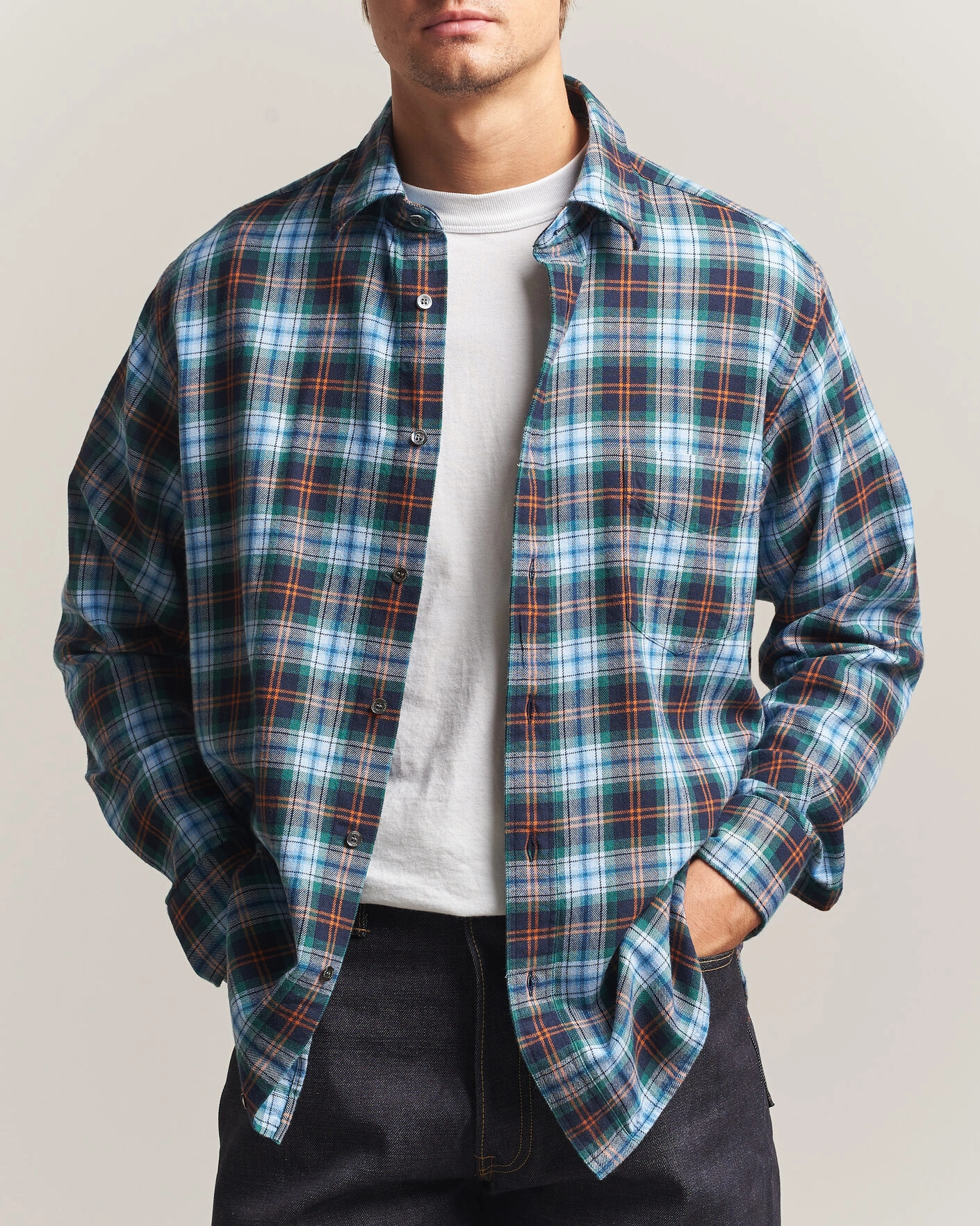 Herr | Skjortor | Aspesi | Flannel Shirt Blue Check