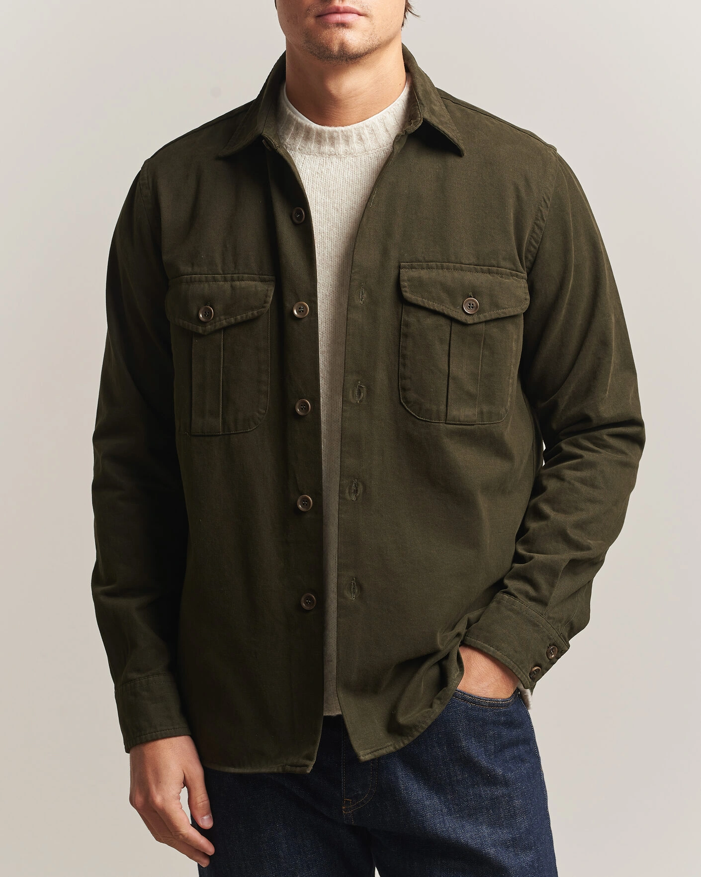 Herr | Skjortor | Aspesi | Twill Cotton Overshirt Military