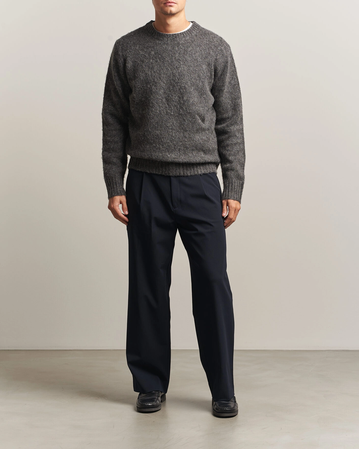 Herr | Tröjor | Aspesi | Brushed Shetland Sweater Grey Melange