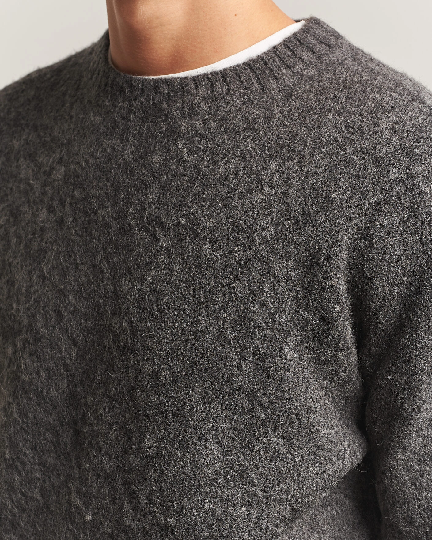 Herr | Tröjor | Aspesi | Brushed Shetland Sweater Grey Melange