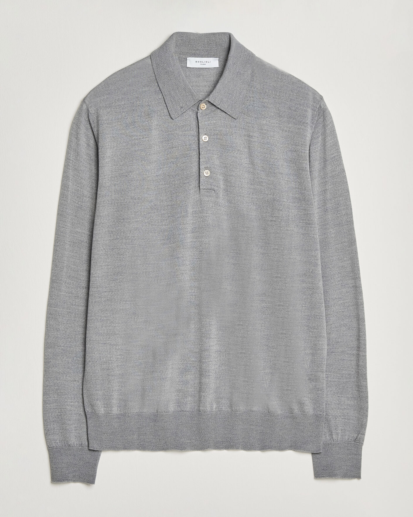 Herr | Tröjor | Boglioli | Knitted Long Sleeve Polo Light Grey