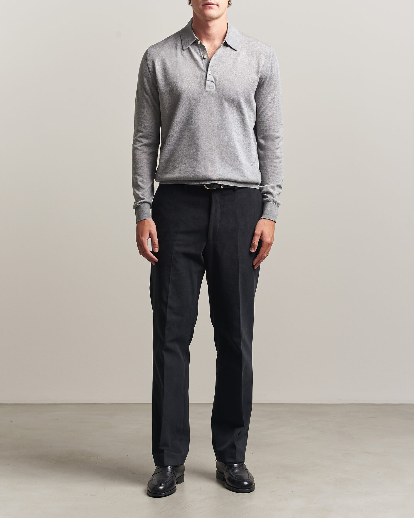 Herr | Tröjor | Boglioli | Knitted Long Sleeve Polo Light Grey