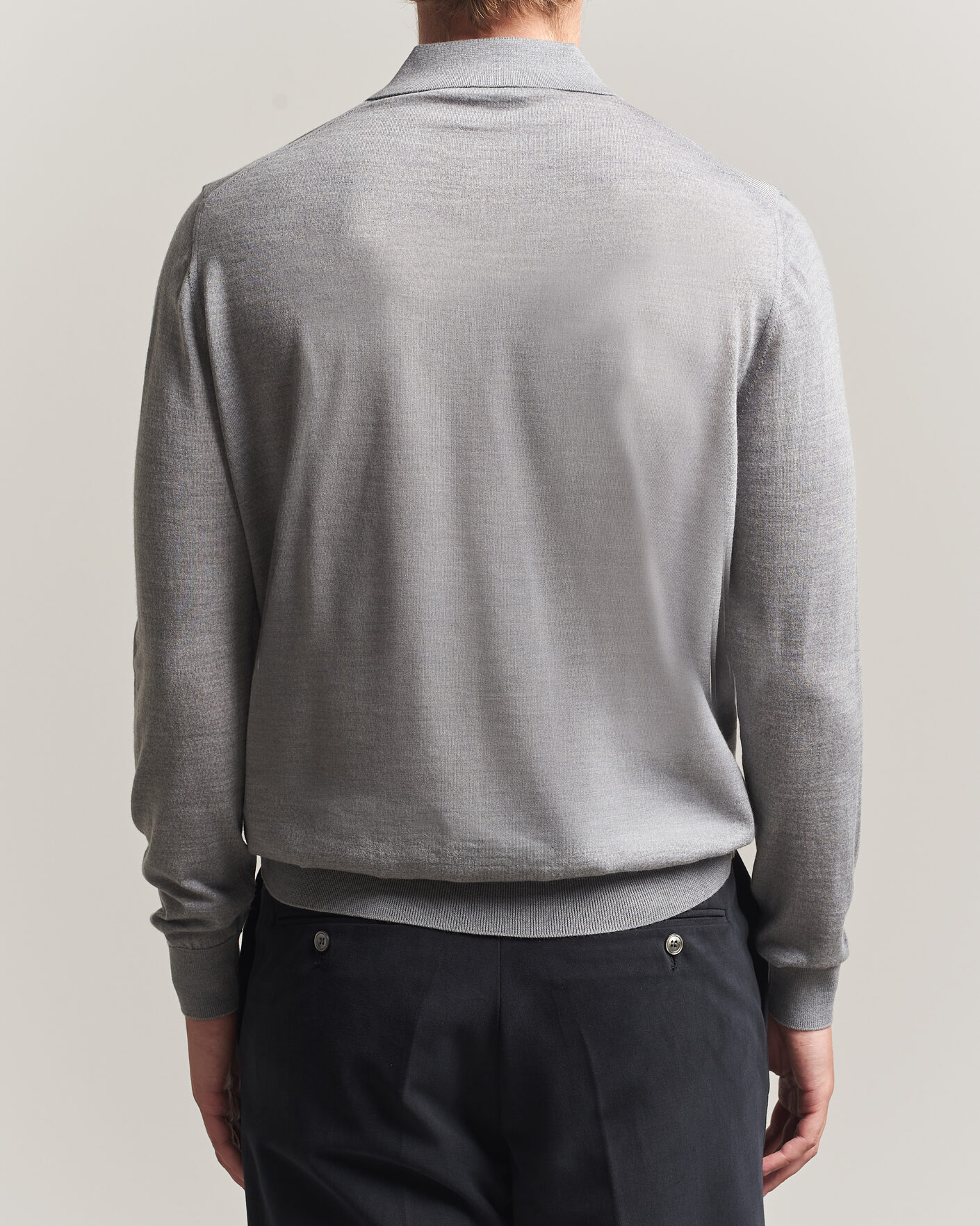 Herr | Tröjor | Boglioli | Knitted Long Sleeve Polo Light Grey
