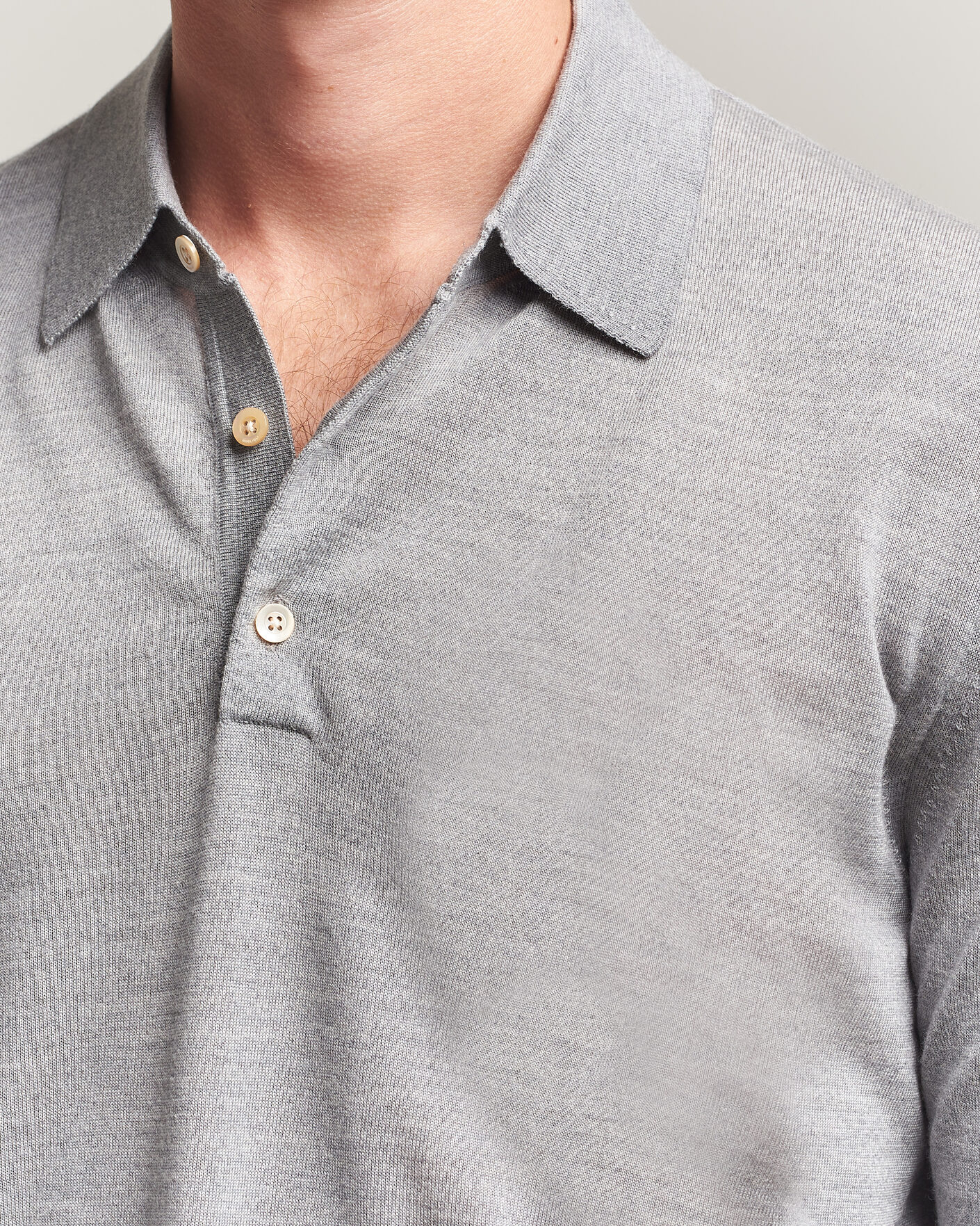 Herr | Tröjor | Boglioli | Knitted Long Sleeve Polo Light Grey