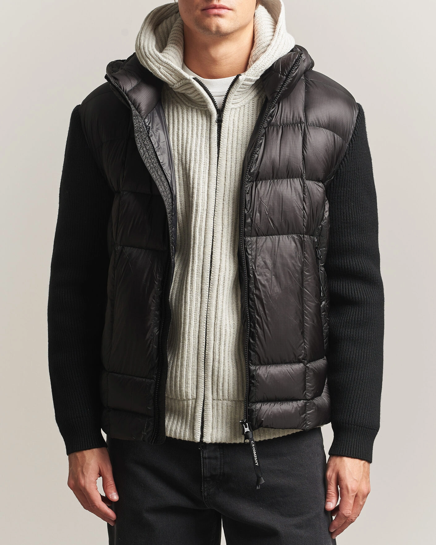 Herr | Jackor | C.P. Company | Merino Wool Padded Hybrid Hood Jacket Black