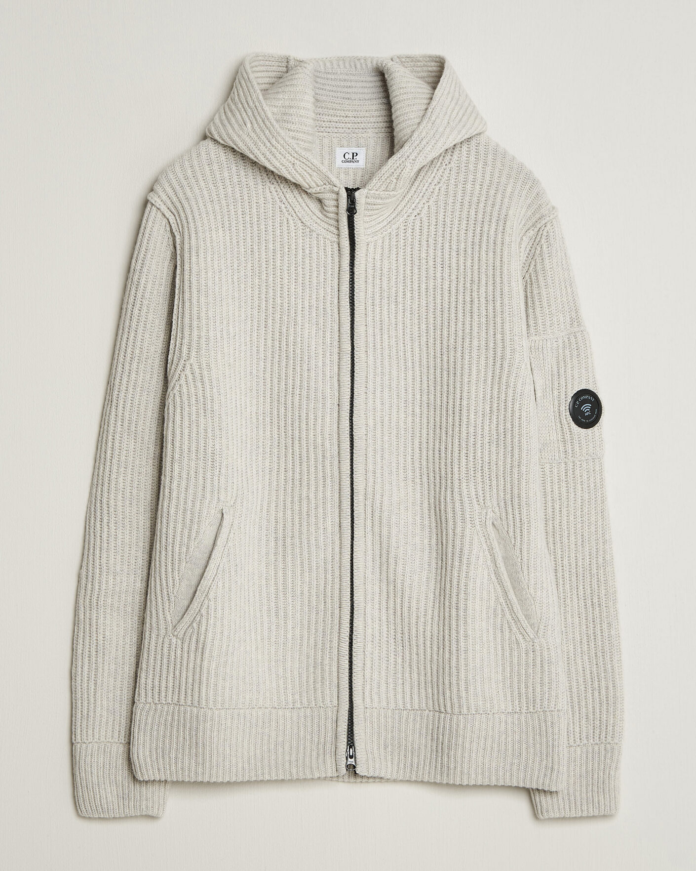 Herr | Tröjor | C.P. Company | Heavy Lambswool Hood Zip Light Grey