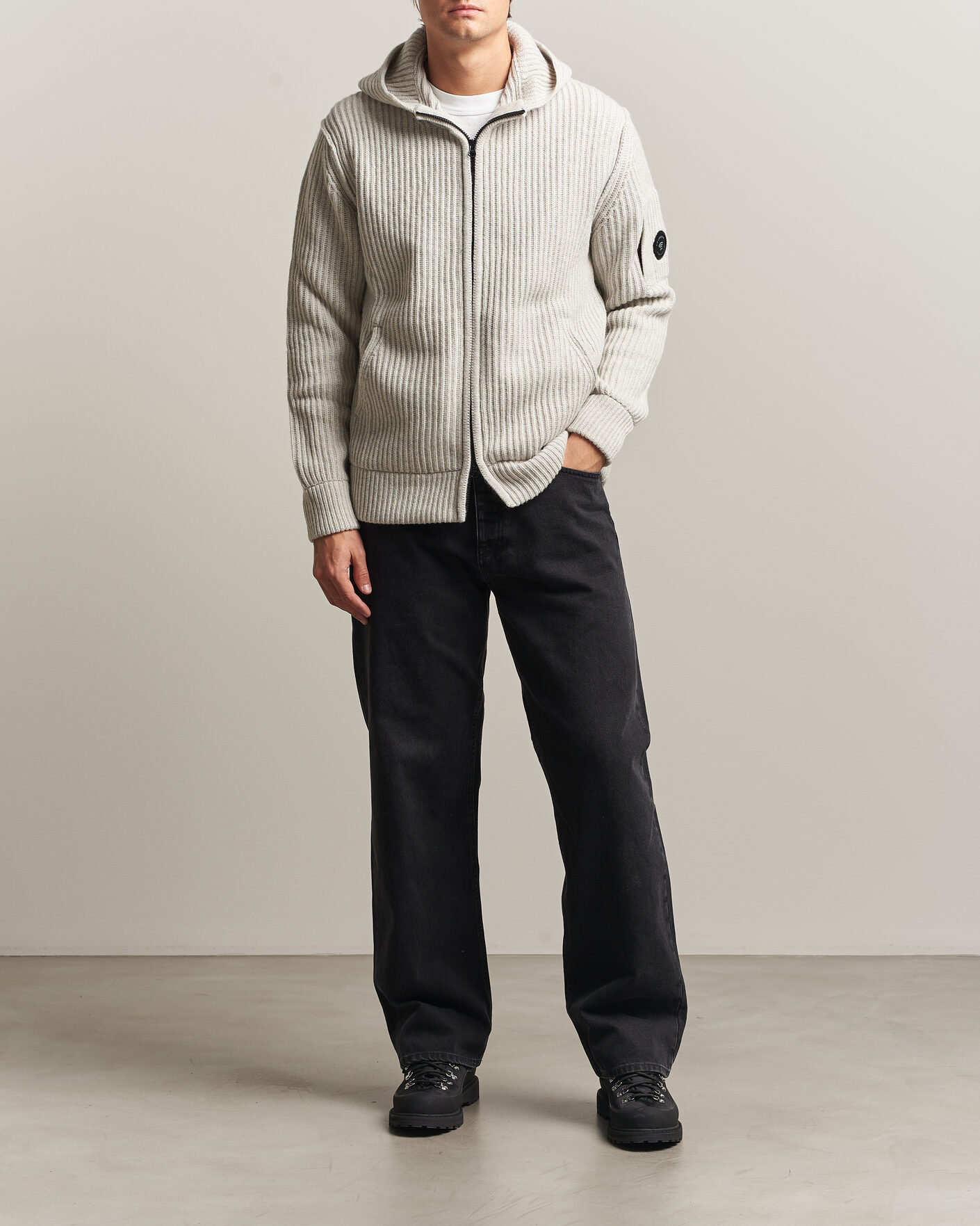 Herr | Tröjor | C.P. Company | Heavy Lambswool Hood Zip Light Grey
