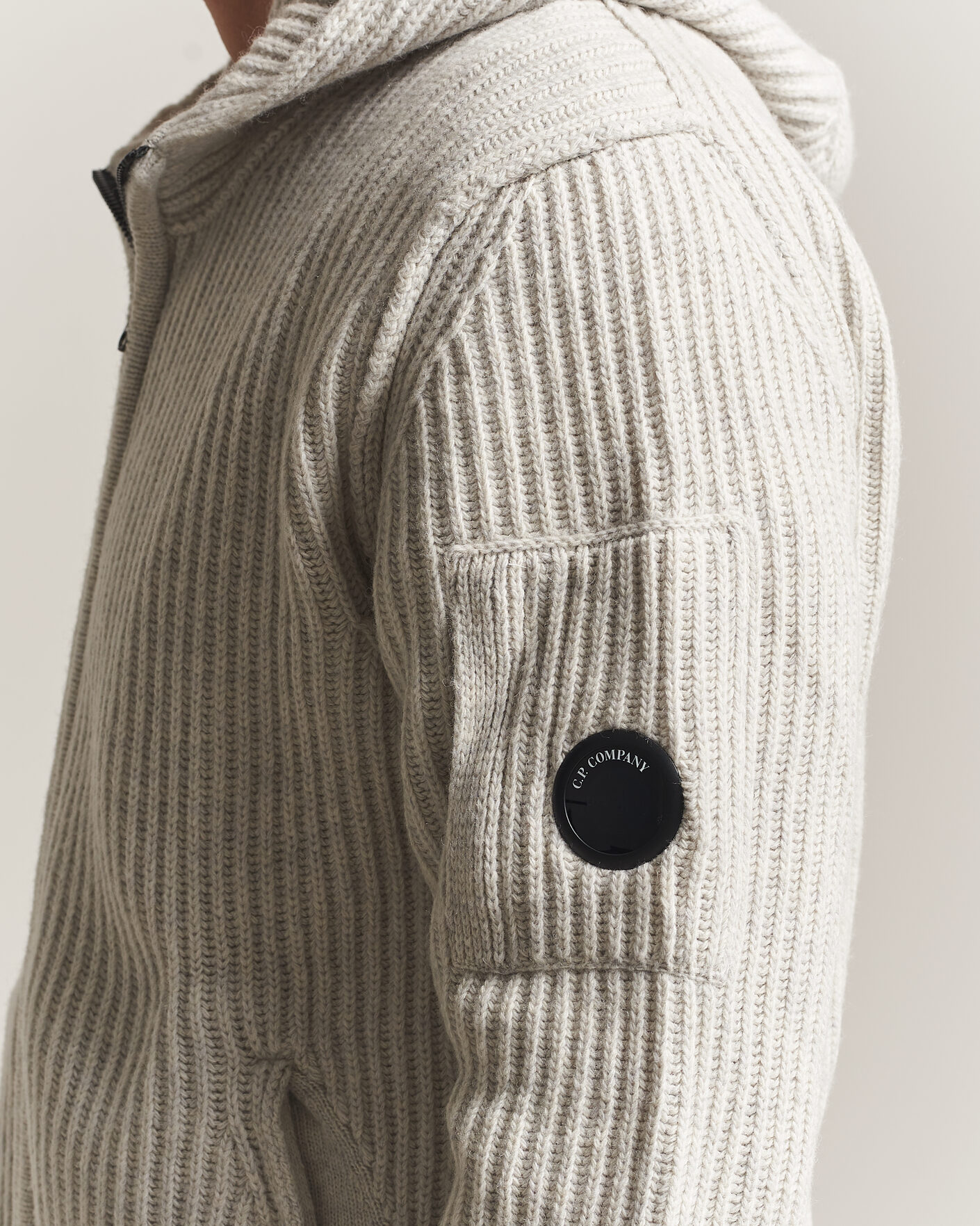 Herr | Tröjor | C.P. Company | Heavy Lambswool Hood Zip Light Grey