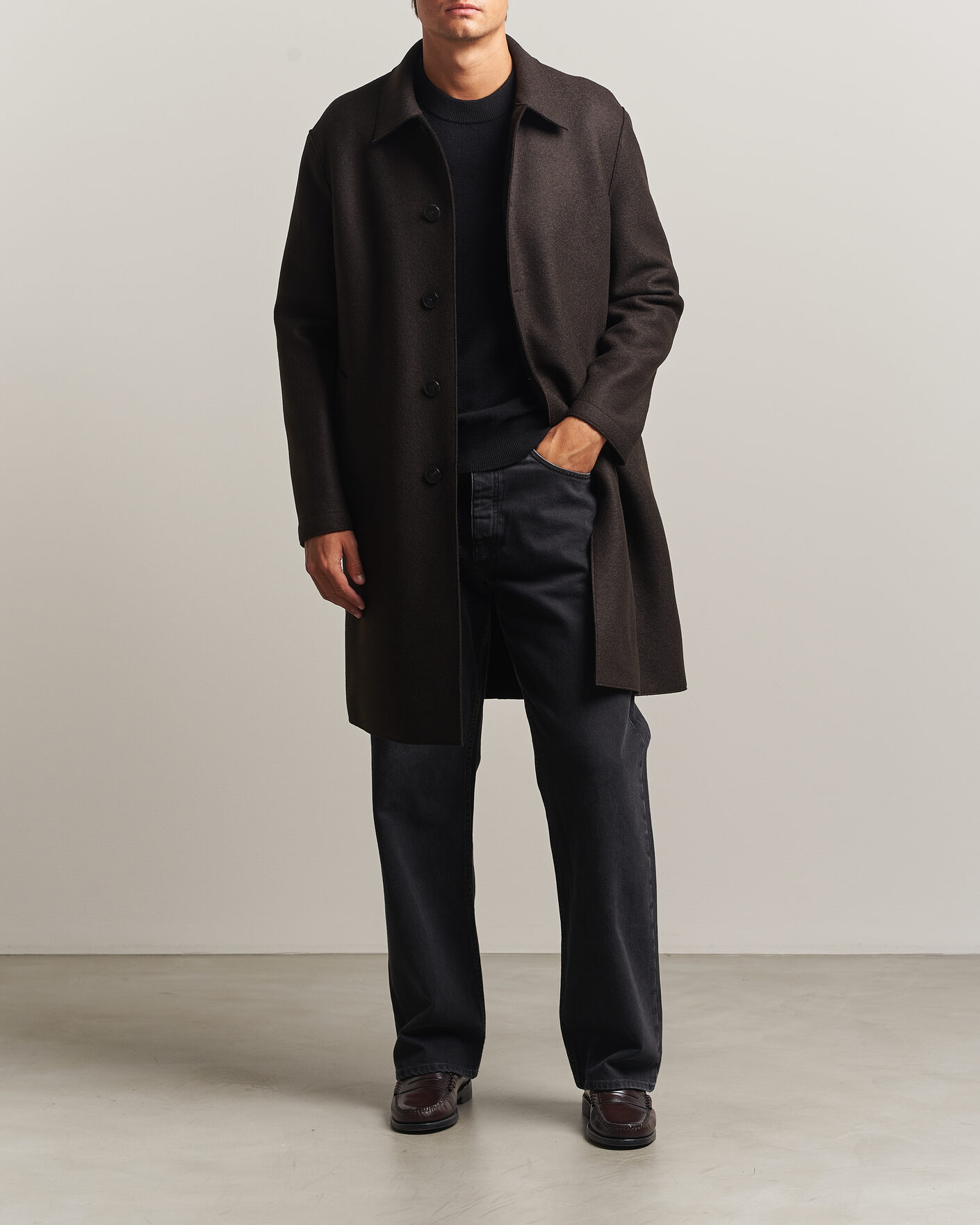 Herr | Jackor | Harris Wharf London | Pressed Wool Mac Coat Dark Brown