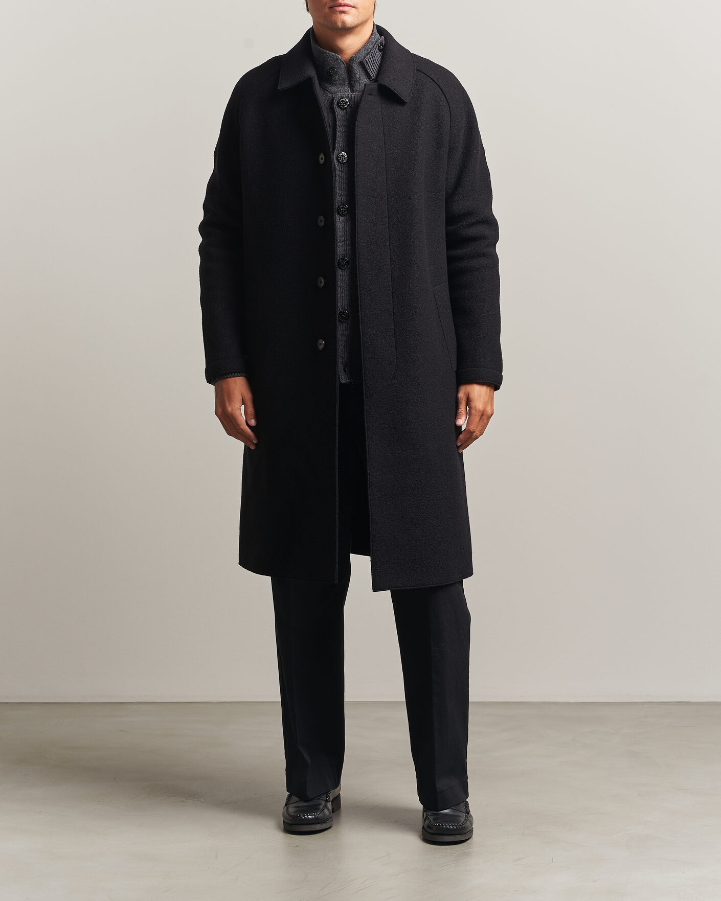 Herr | Jackor | Harris Wharf London | Boiled Wool Fly Front Balmacan Coat Black