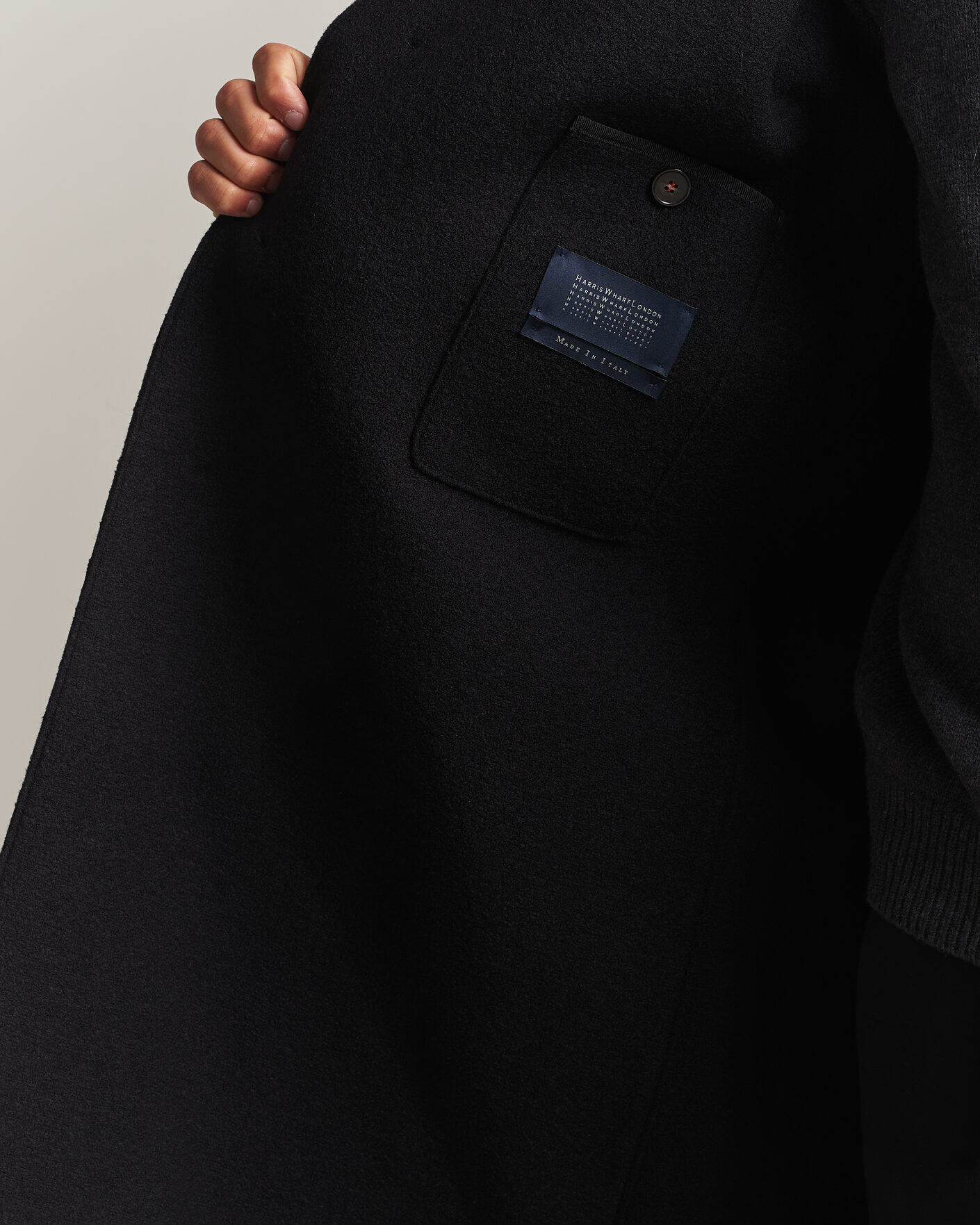 Herr | Jackor | Harris Wharf London | Boiled Wool Fly Front Balmacan Coat Black