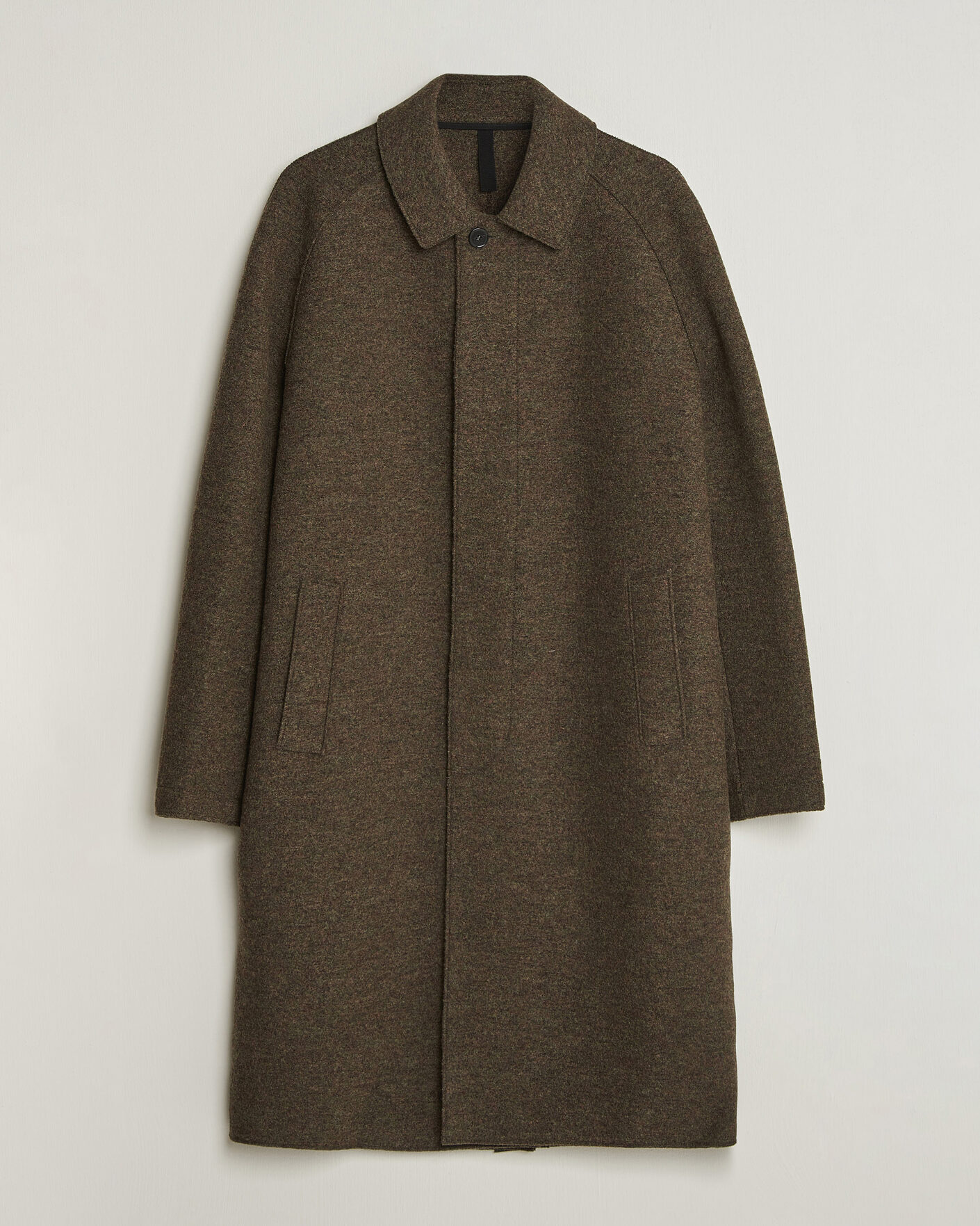 Herr | Jackor | Harris Wharf London | Boiled Wool Fly Front Balmacan Coat Brown/Green