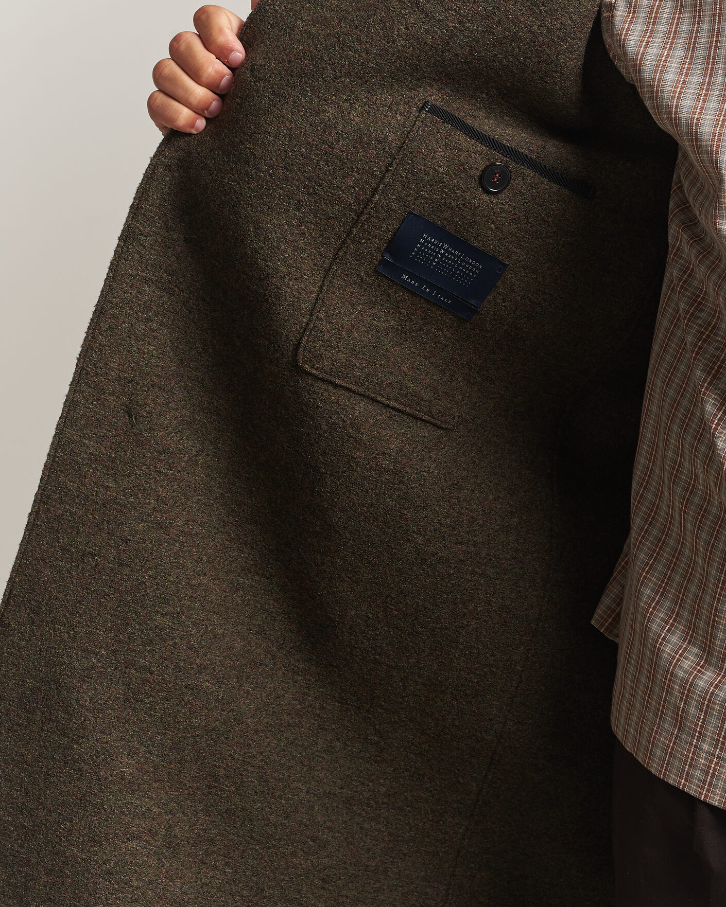 Herr | Jackor | Harris Wharf London | Boiled Wool Fly Front Balmacan Coat Brown/Green
