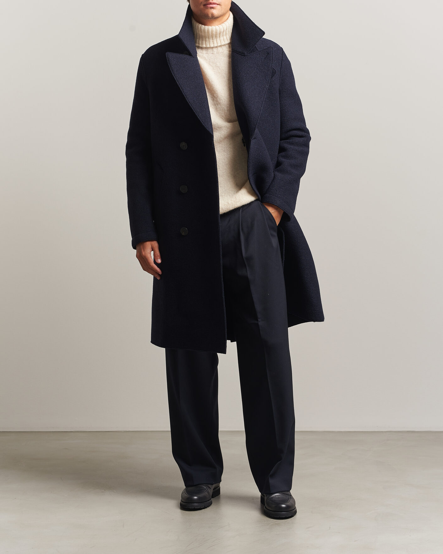 Herr | Jackor | Harris Wharf London | Pressed Wool Long Peacoat Navy Blue
