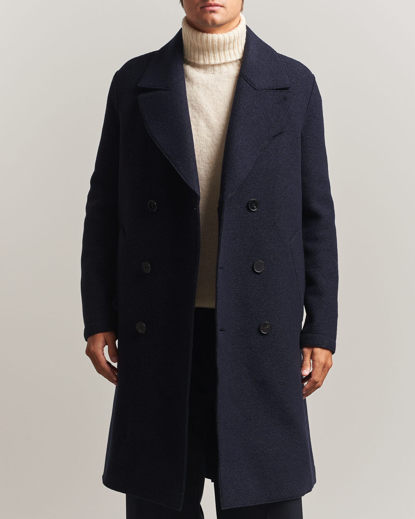 Herr | Jackor | Harris Wharf London | Pressed Wool Long Peacoat Navy Blue