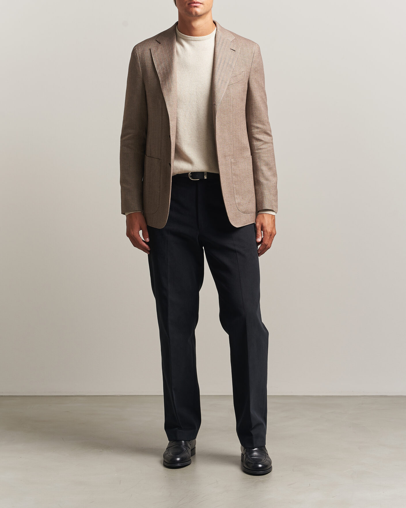 Herr | Kavajer | Caruso | Aida Herringbone Cotton Flannel Blazer Beige