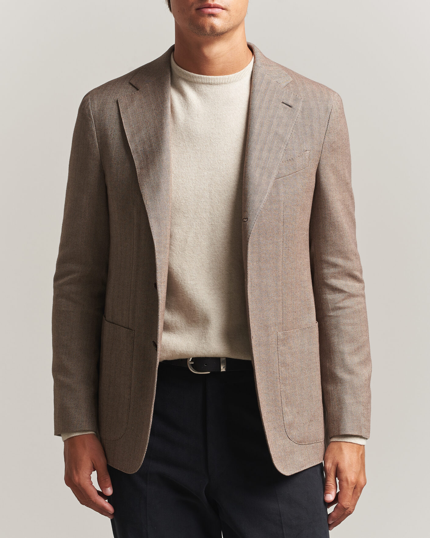 Herr | Kavajer | Caruso | Aida Herringbone Cotton Flannel Blazer Beige