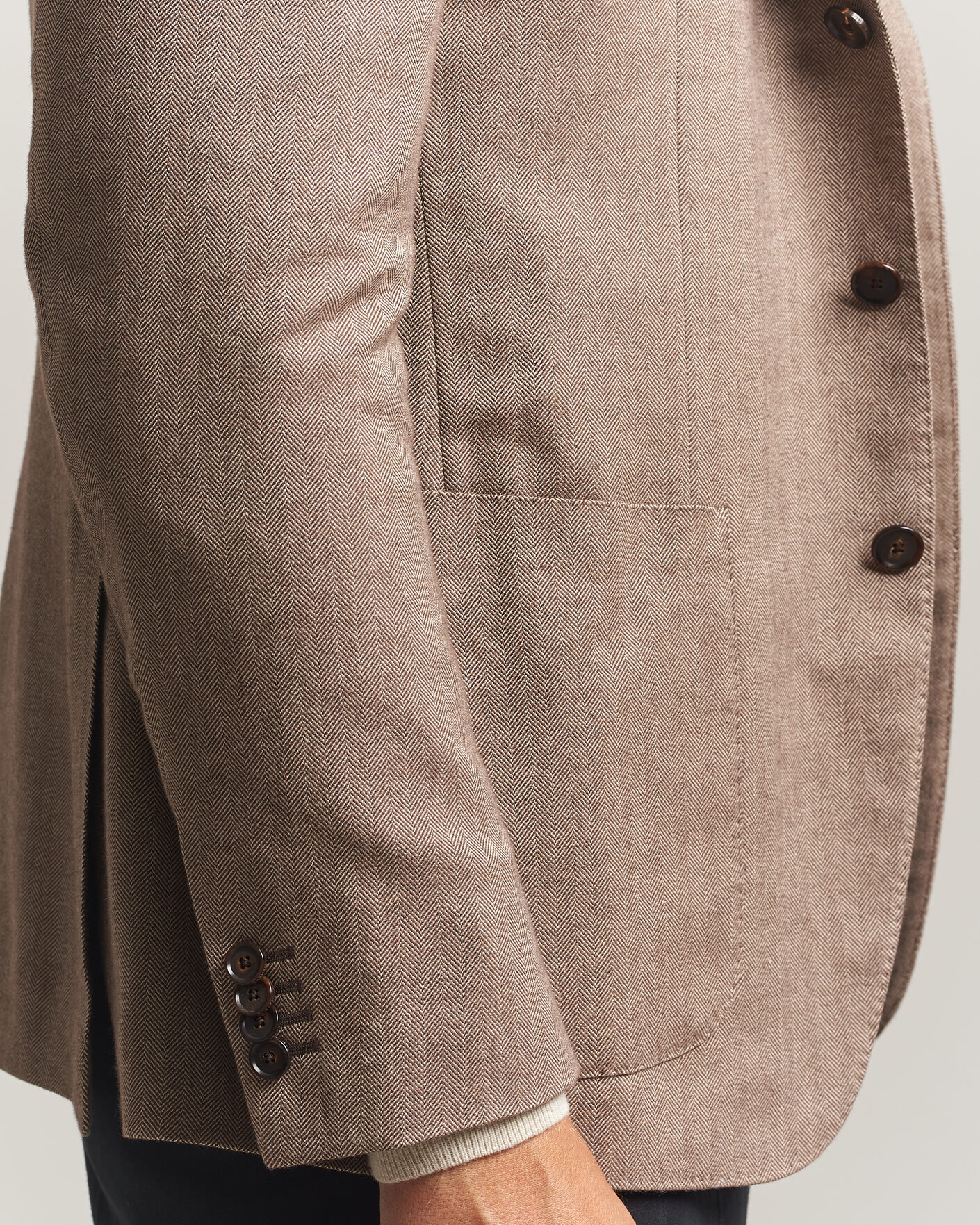Herr | Kavajer | Caruso | Aida Herringbone Cotton Flannel Blazer Beige