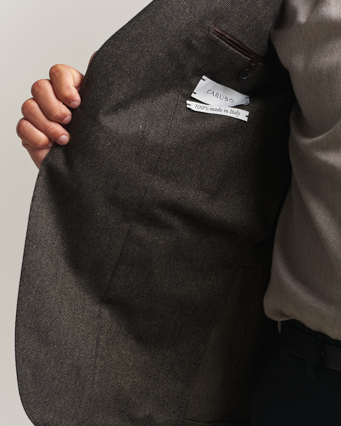 Herr | Kavajer | Caruso | Aida Brushed Cotton Blazer Dark Brown