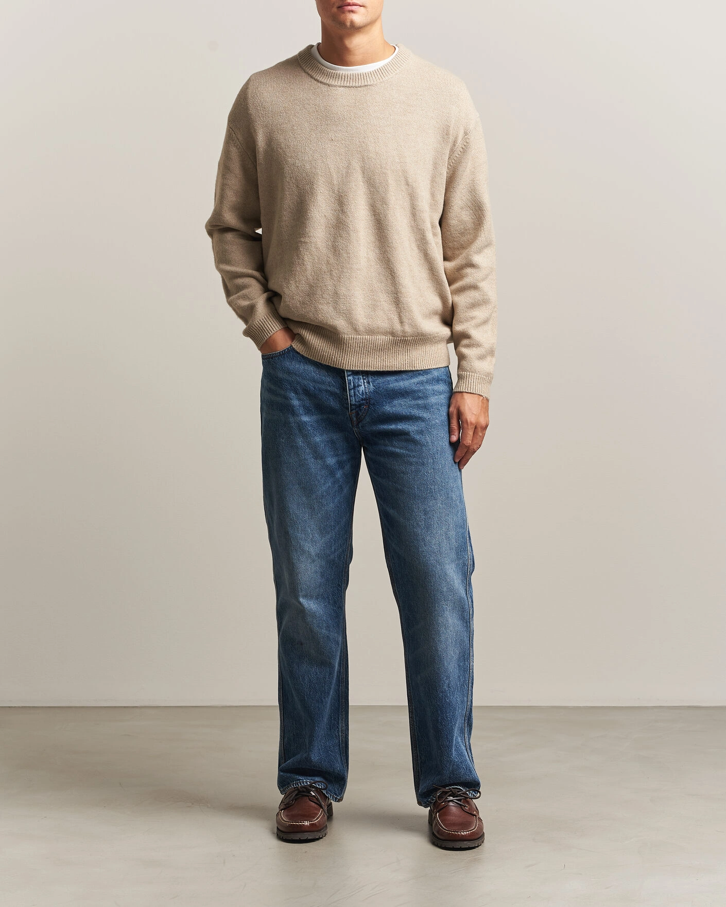 Herr | Tröjor | KnowledgeCotton Apparel | Knitted Crewneck Feather Grey