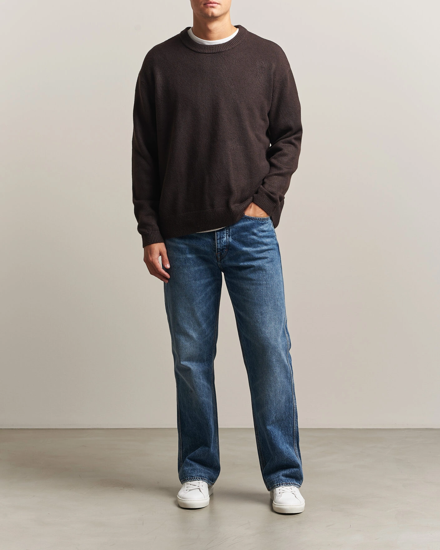 Herr | Tröjor | KnowledgeCotton Apparel | Knitted Crewneck Chocolate Tort