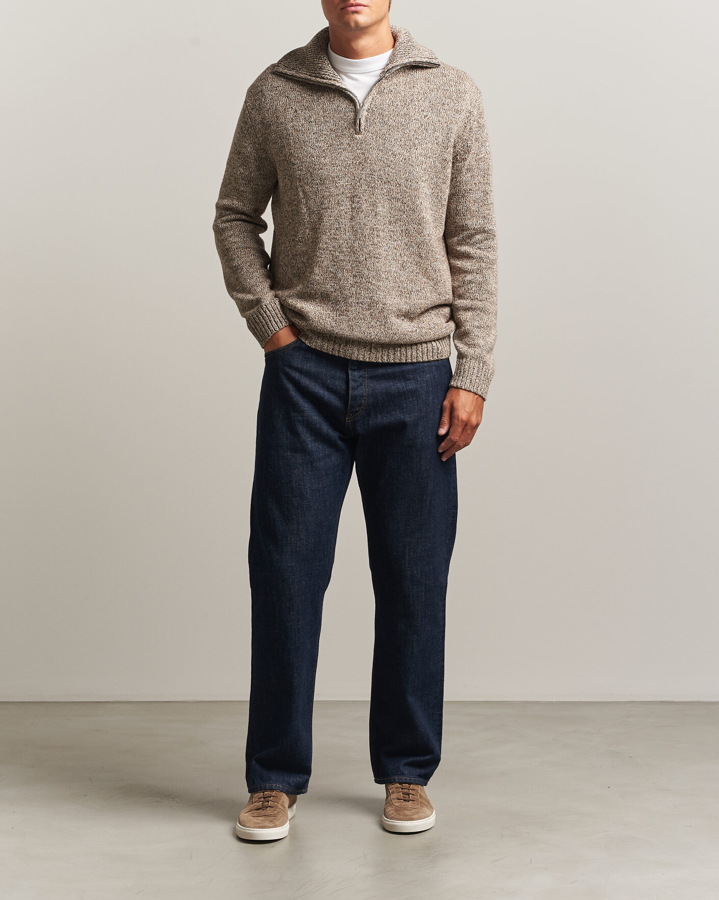 Herr | Tröjor | KnowledgeCotton Apparel | Heavy Knitted Half Zip Brown