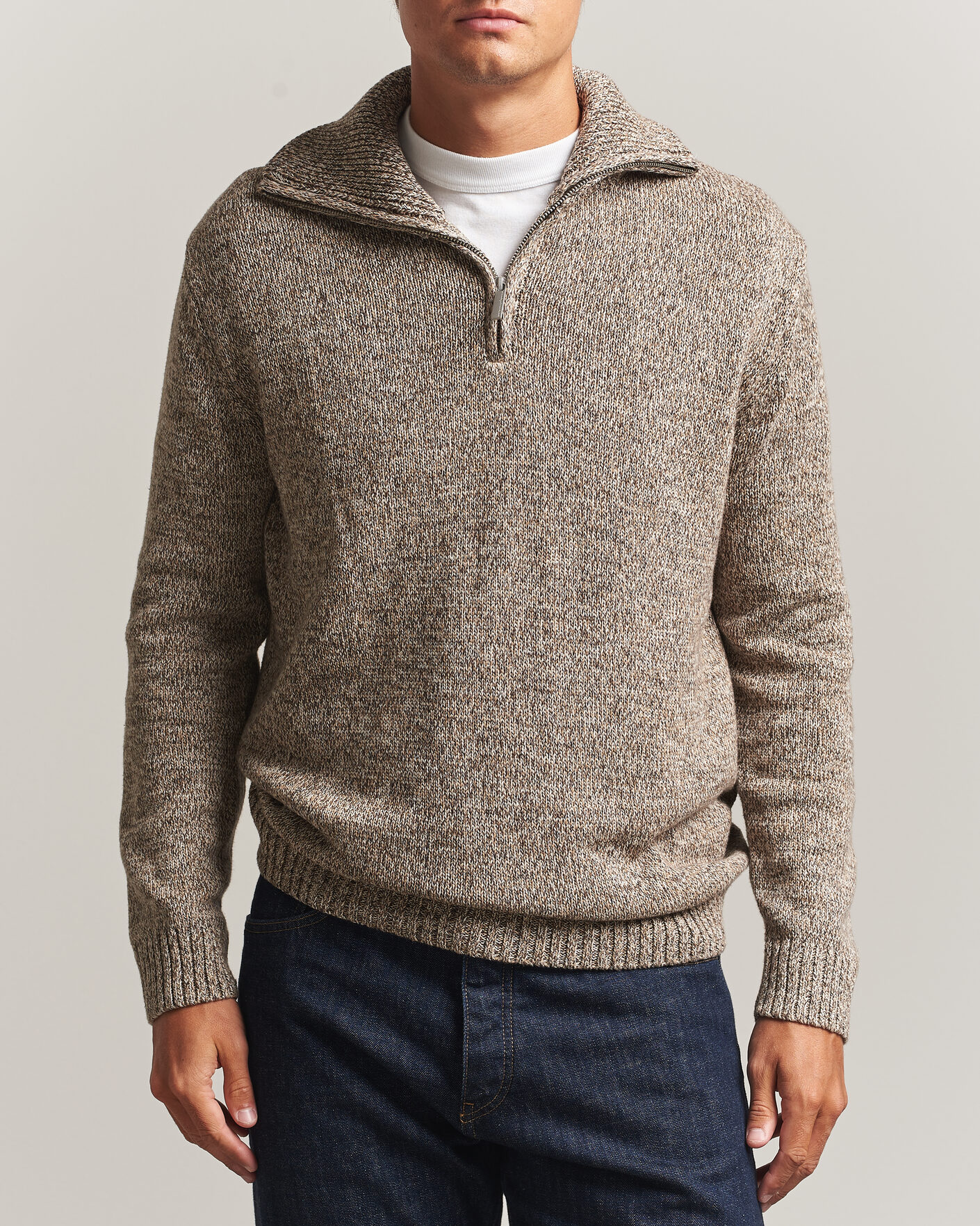 Herr | Tröjor | KnowledgeCotton Apparel | Heavy Knitted Half Zip Brown