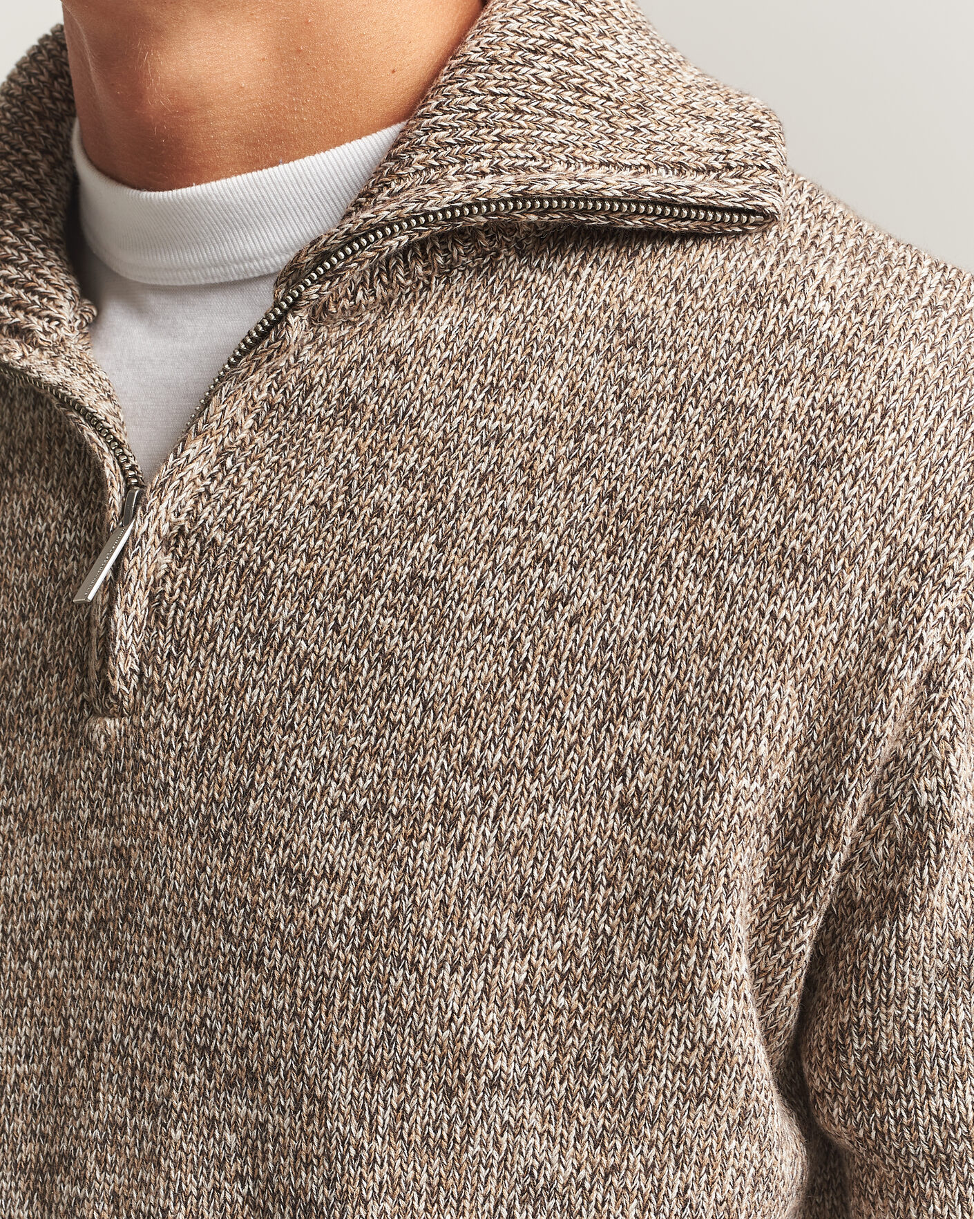 Herr | Tröjor | KnowledgeCotton Apparel | Heavy Knitted Half Zip Brown
