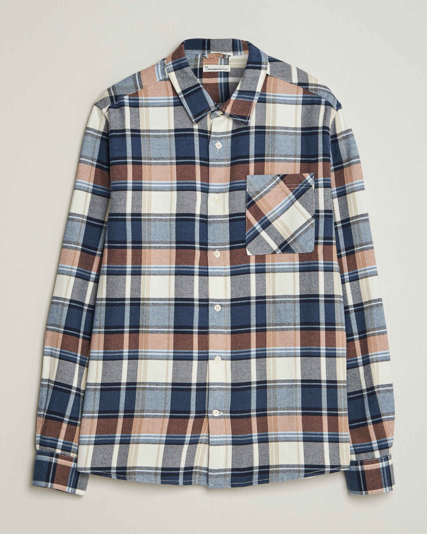 Herr | Skjortor | KnowledgeCotton Apparel | Regular Fit Check Melange Flannel Shirt Navy