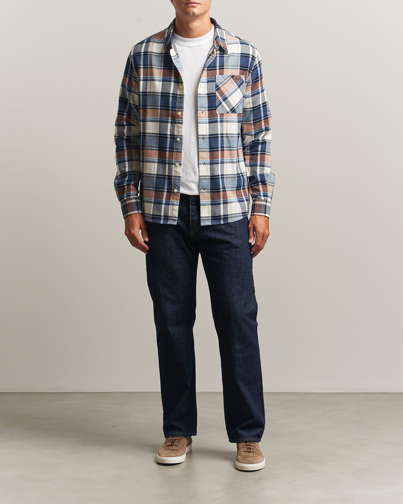 Herr | Skjortor | KnowledgeCotton Apparel | Regular Fit Check Melange Flannel Shirt Navy