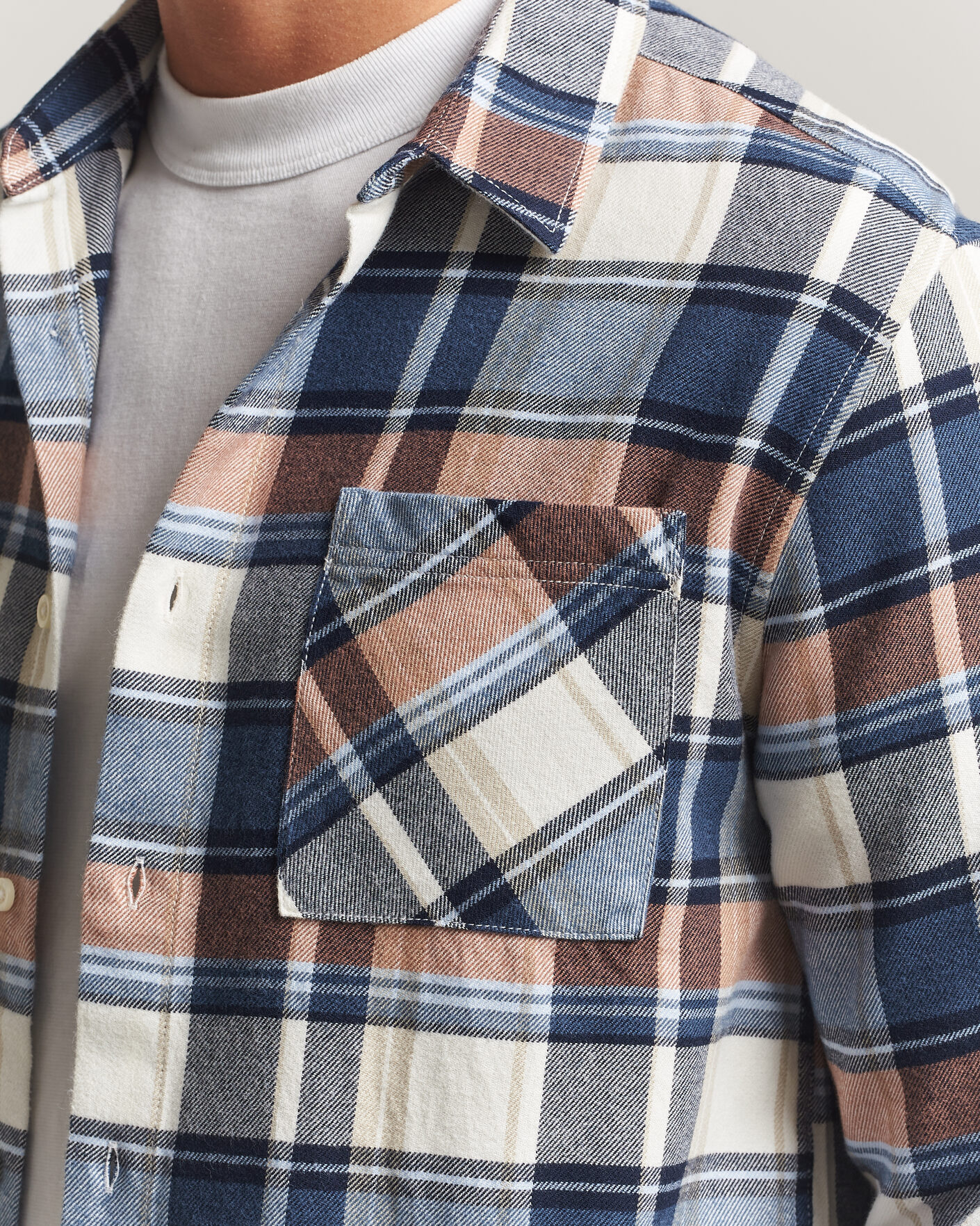 Herr | Skjortor | KnowledgeCotton Apparel | Regular Fit Check Melange Flannel Shirt Navy