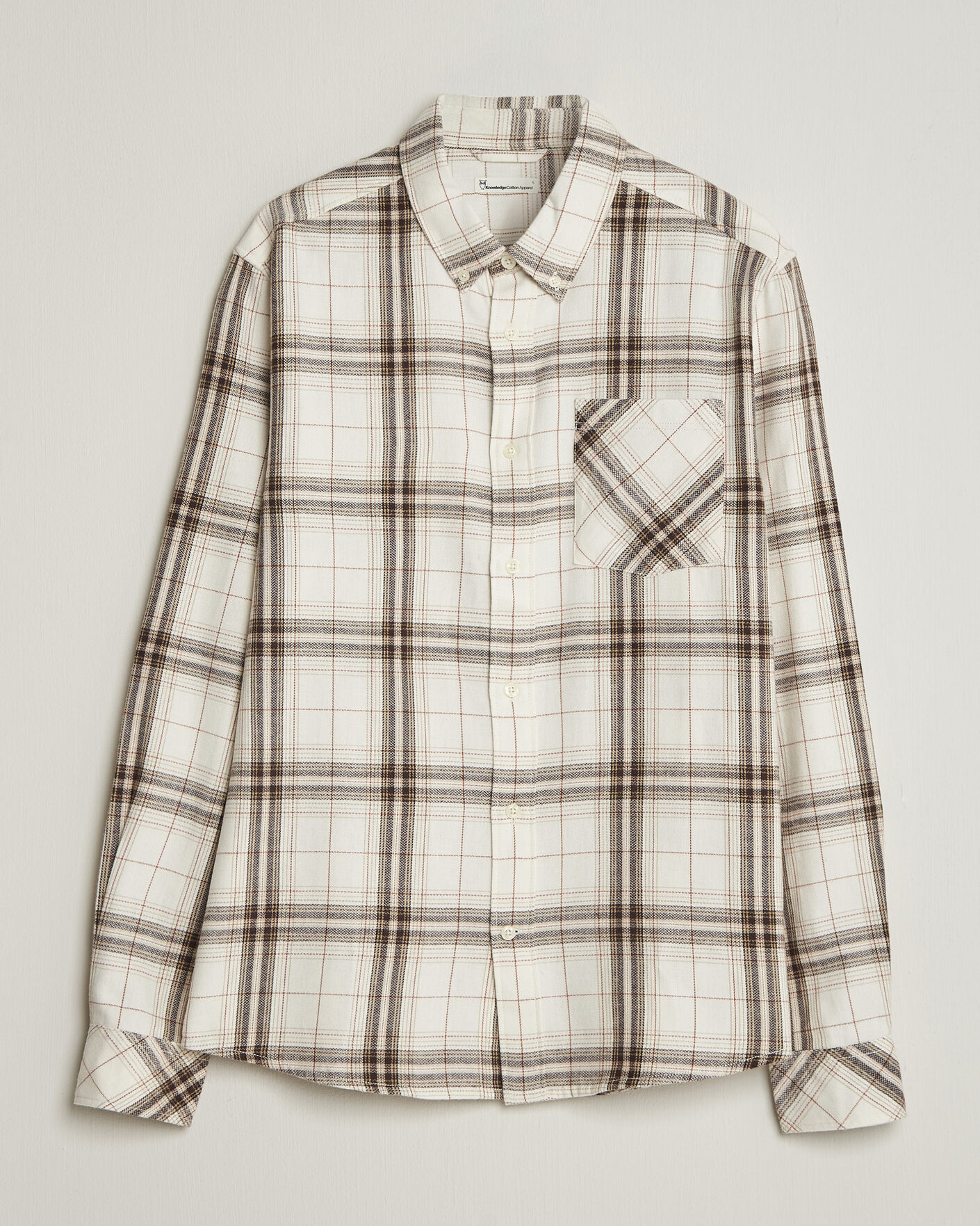 Herr | Skjortor | KnowledgeCotton Apparel | Regular Fit Check Melange Flannel Shirt Cream
