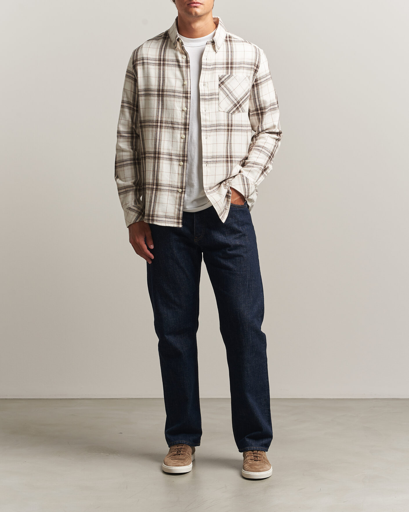 Herr | Skjortor | KnowledgeCotton Apparel | Regular Fit Check Melange Flannel Shirt Cream