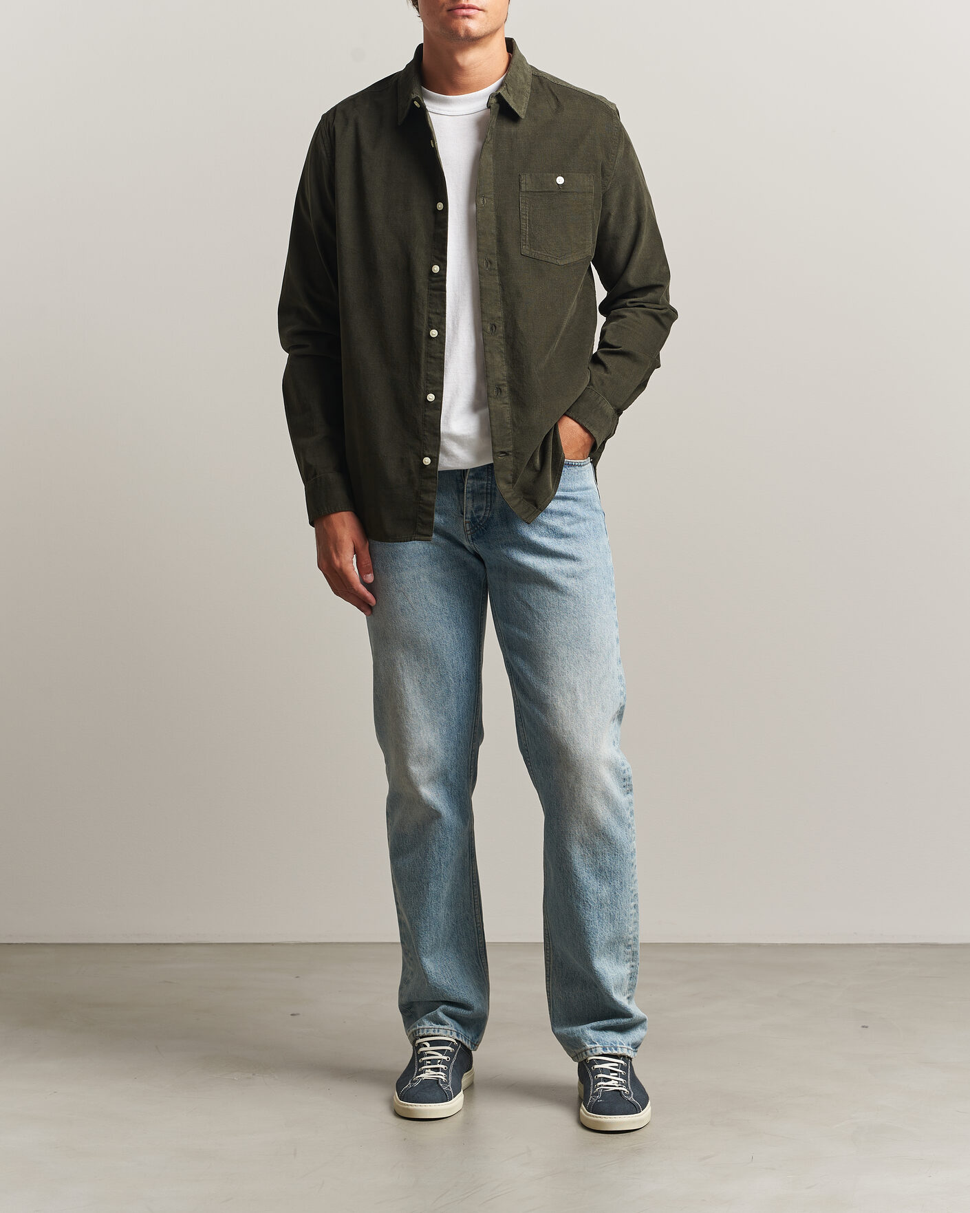 Herr | Skjortor | KnowledgeCotton Apparel | Regular Fit Cord Shirt Forest Night