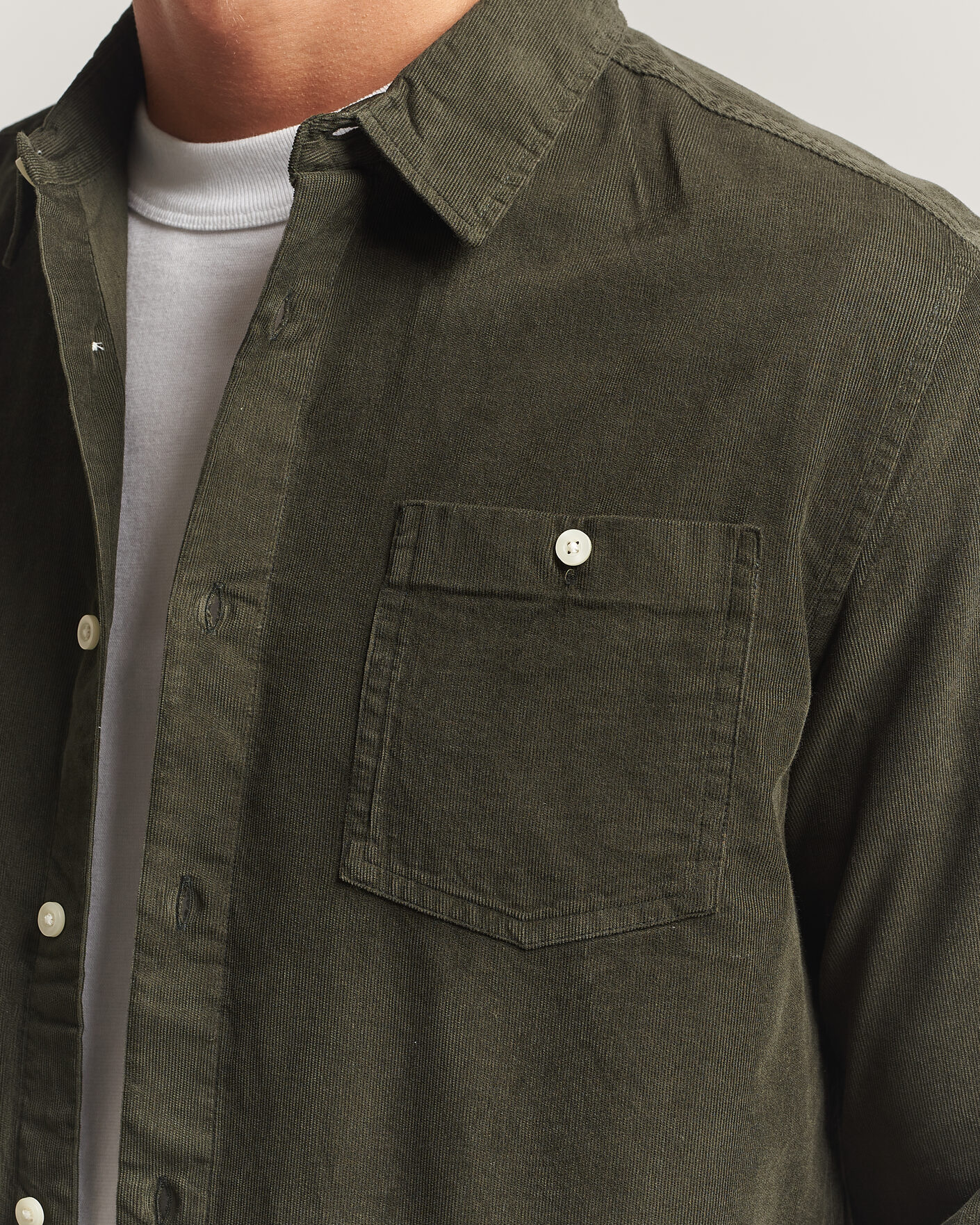Herr | Skjortor | KnowledgeCotton Apparel | Regular Fit Cord Shirt Forest Night