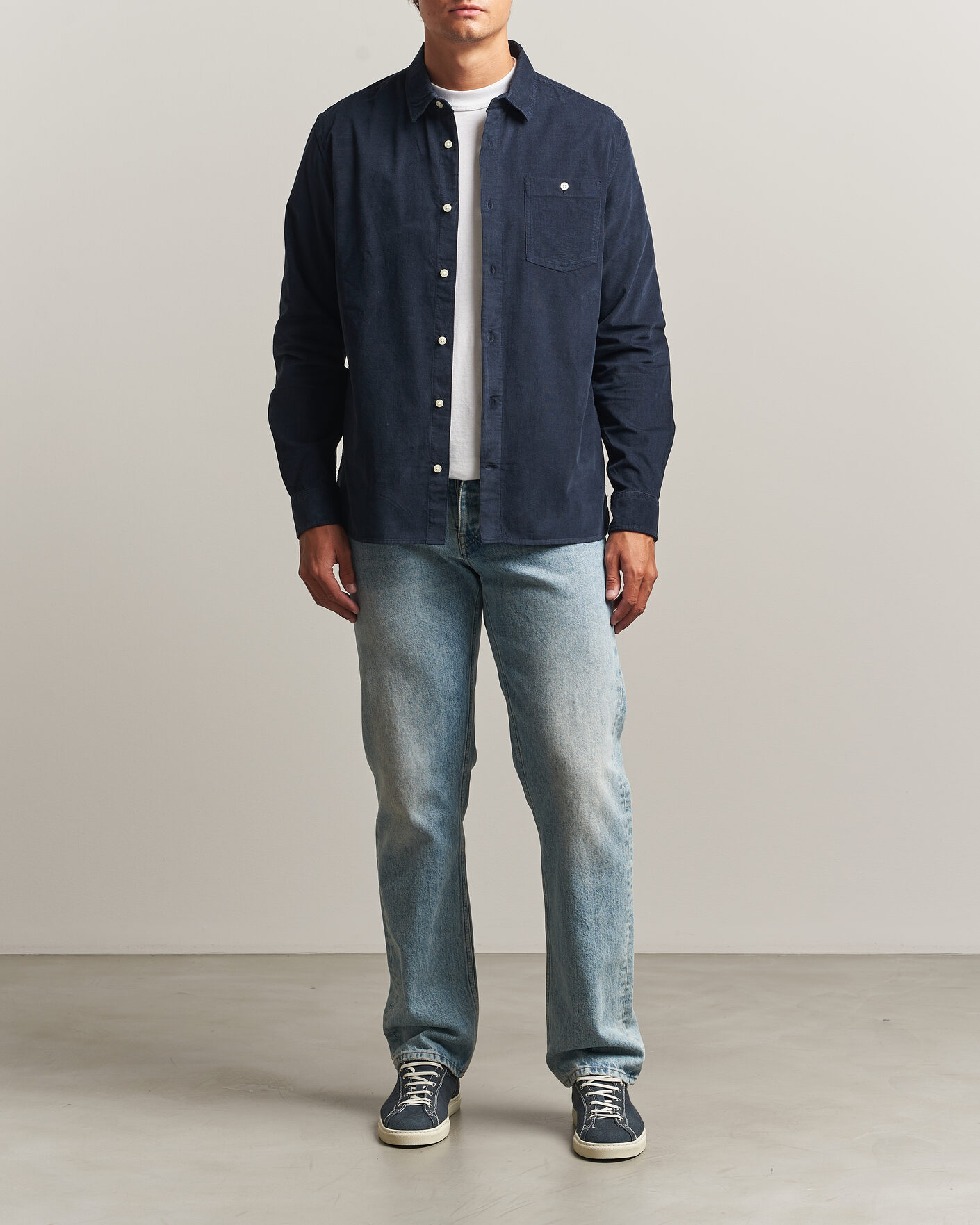 Herr | Skjortor | KnowledgeCotton Apparel | Regular Fit Cord Shirt Night Sky