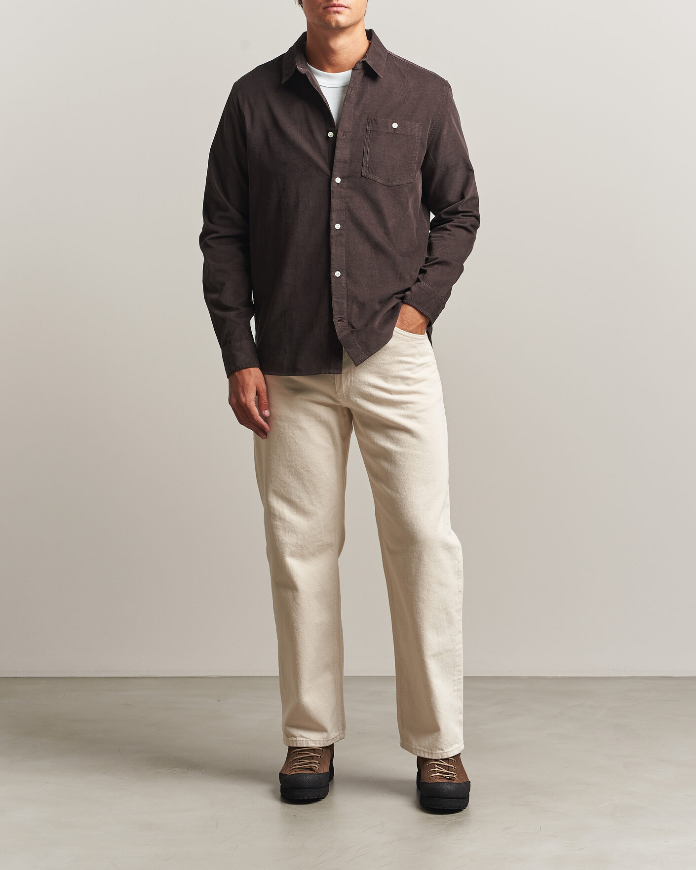Herr | Skjortor | KnowledgeCotton Apparel | Regular Fit Cord Shirt Chocolate