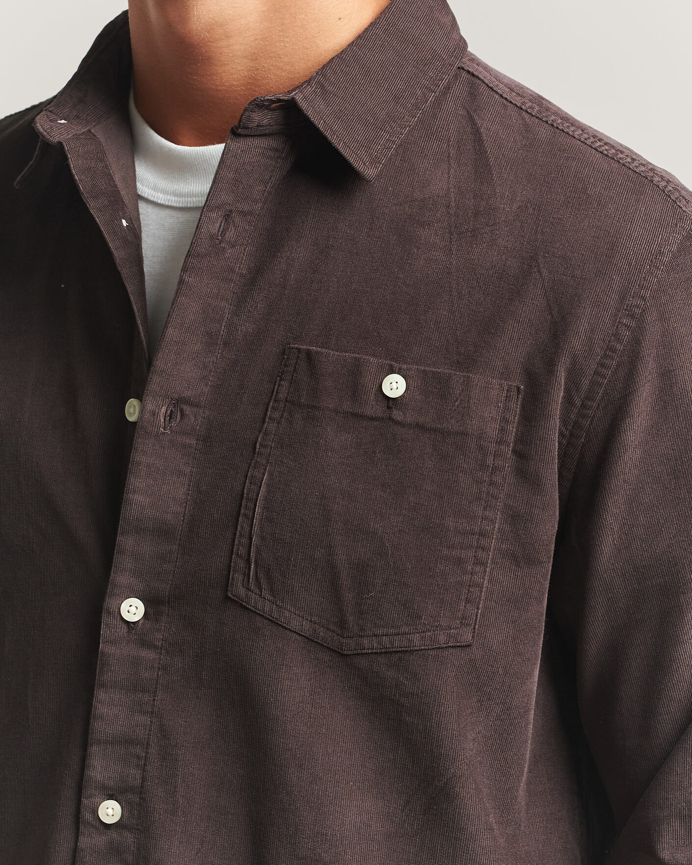 Herr | Skjortor | KnowledgeCotton Apparel | Regular Fit Cord Shirt Chocolate