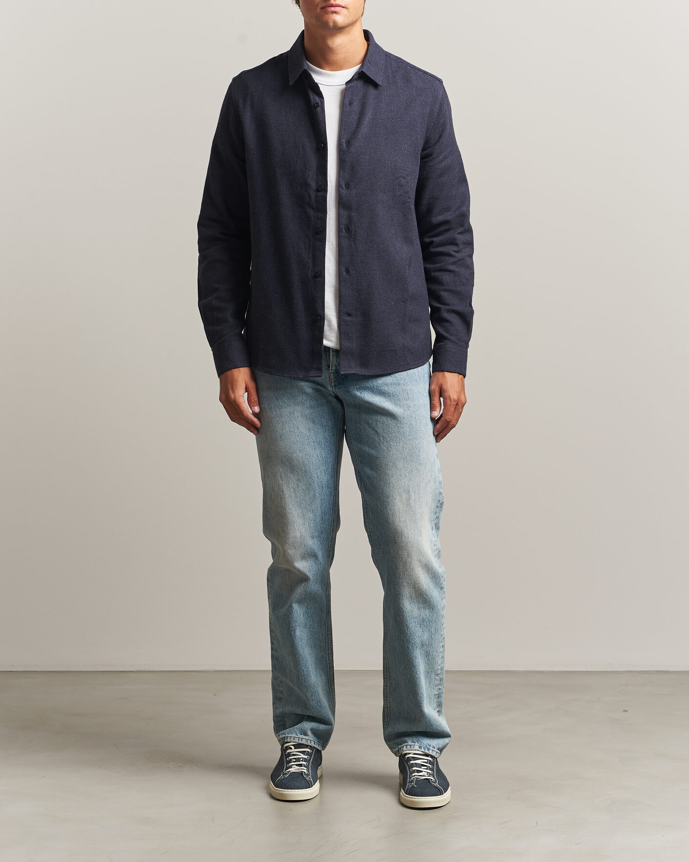 Herr | Skjortor | KnowledgeCotton Apparel | Regular Fit Melange Flannel Shirt Navy