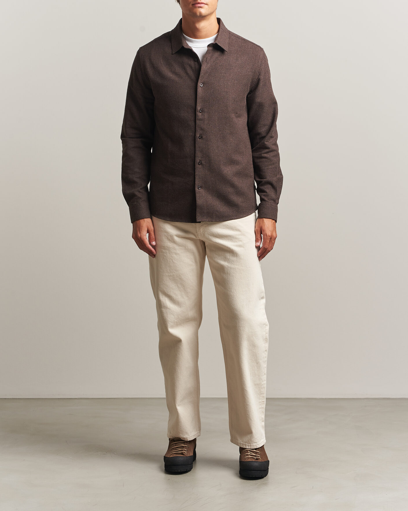 Herr | Skjortor | KnowledgeCotton Apparel | Regular Fit Melange Flannel Shirt Chocolate