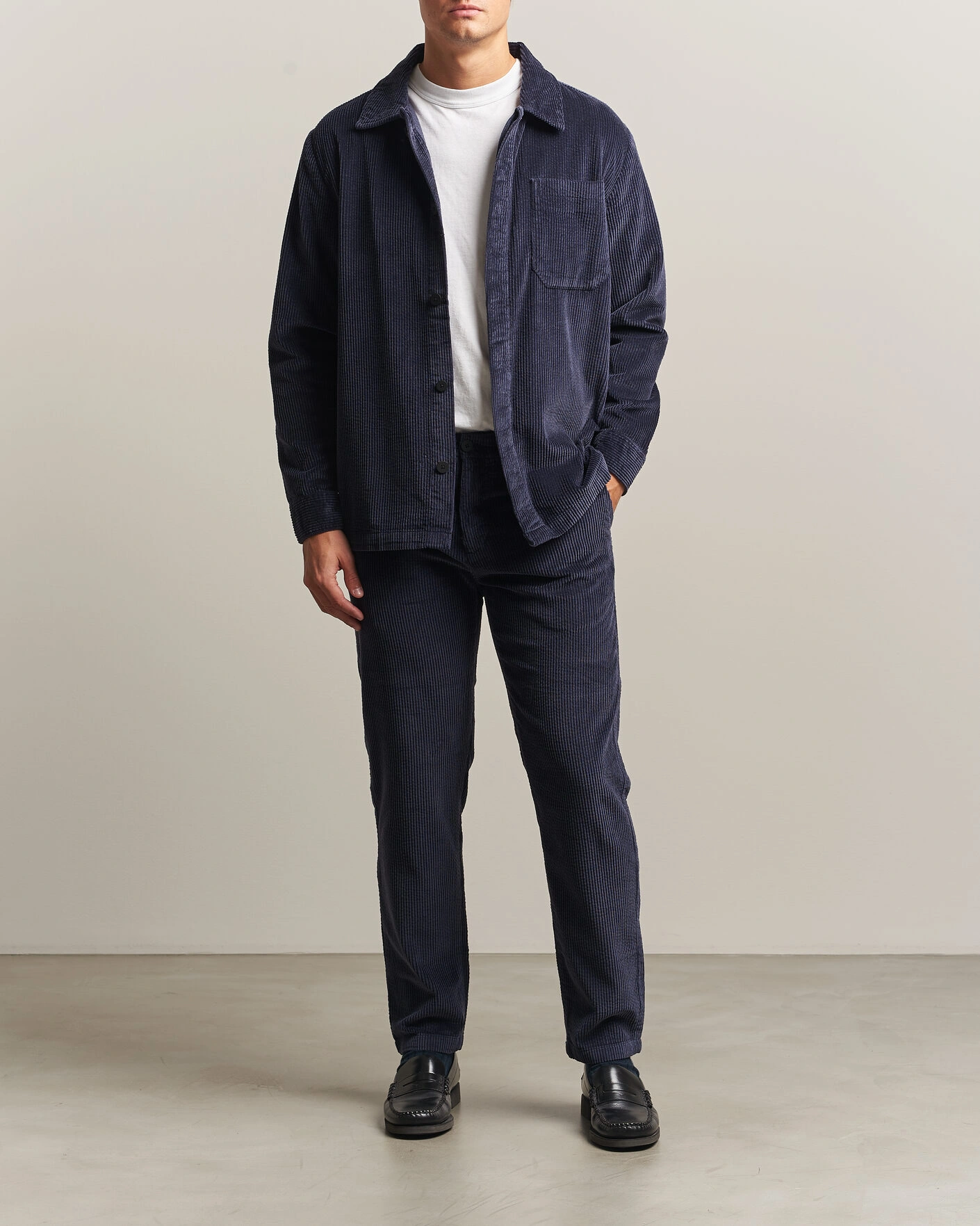 Herr | Skjortor | KnowledgeCotton Apparel | Cotton Corduroy Overshirt Night Sky