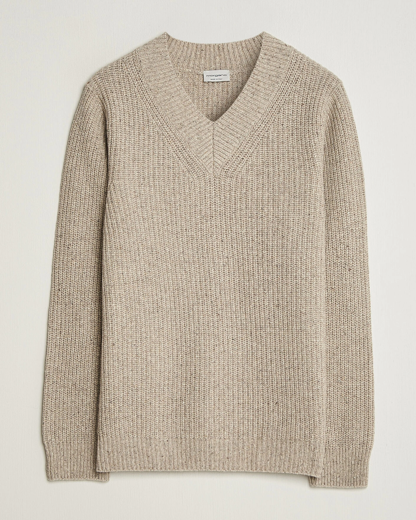 Herr | Tröjor | Morgano | Fisherman Ribb Donegal Knitted V-Neck Beige