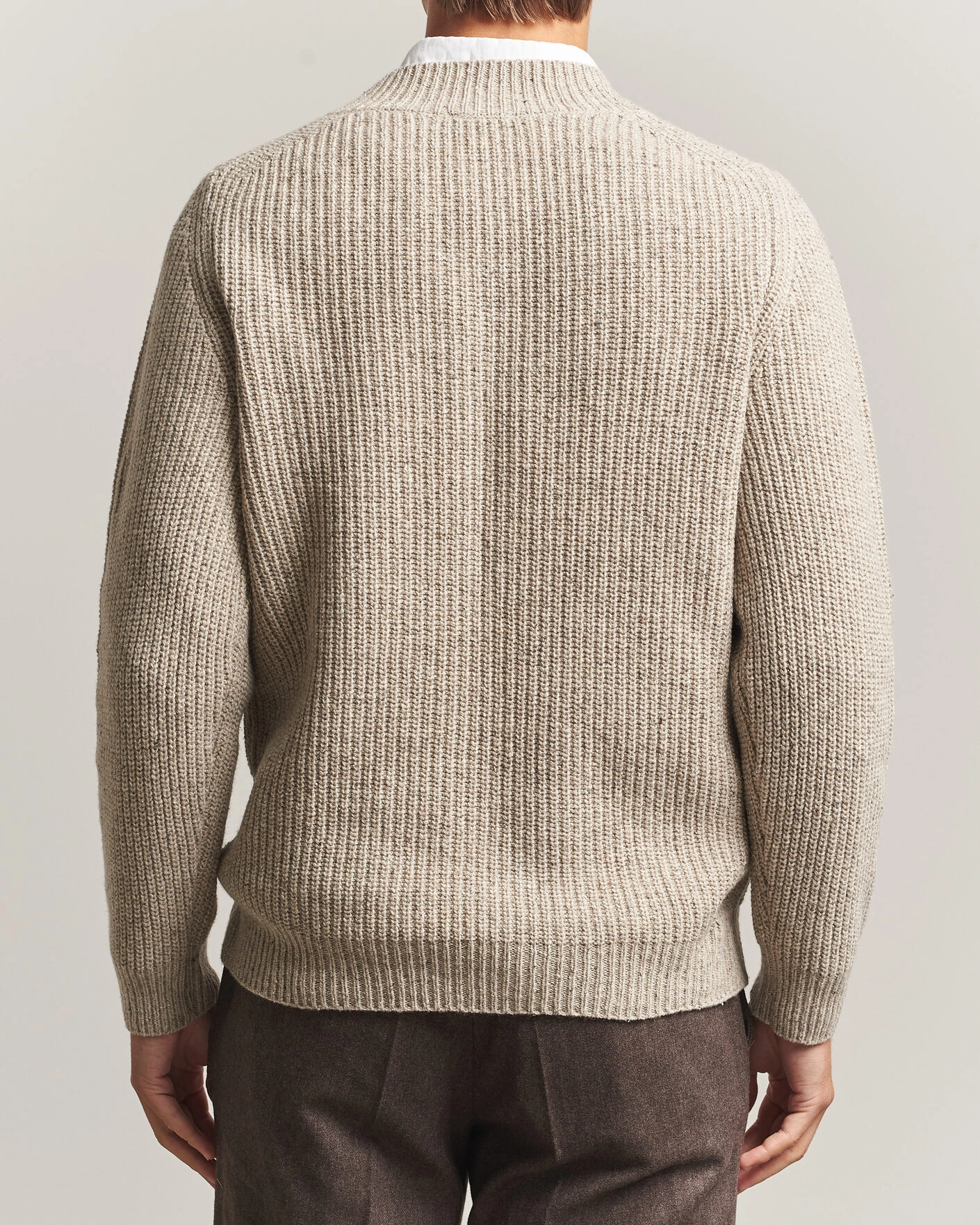 Herr | Tröjor | Morgano | Fisherman Ribb Donegal Knitted V-Neck Beige