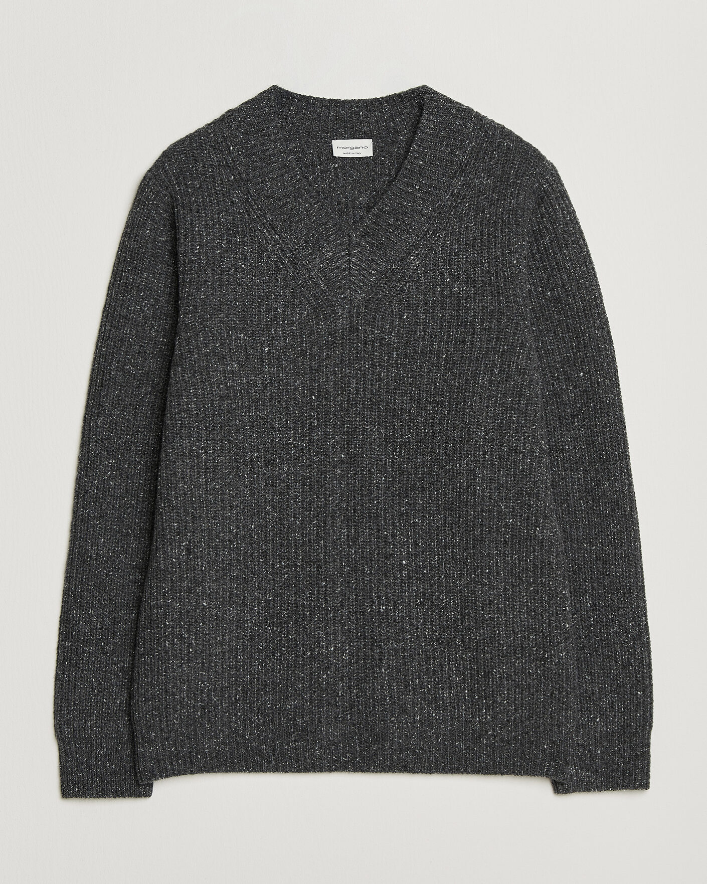 Herr | Tröjor | Morgano | Fisherman Ribb Donegal Knitted V-Neck Dark Grey