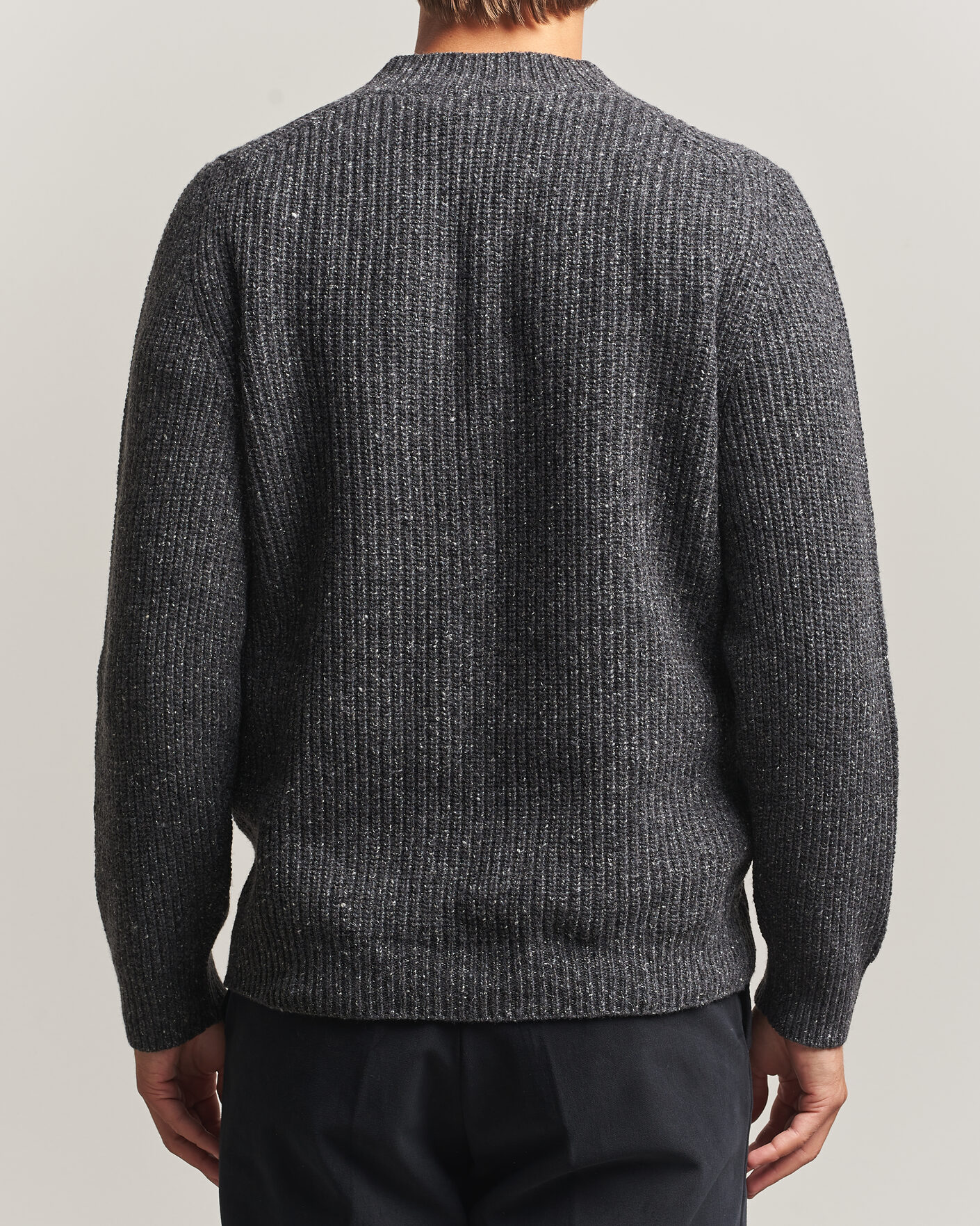 Herr | Tröjor | Morgano | Fisherman Ribb Donegal Knitted V-Neck Dark Grey