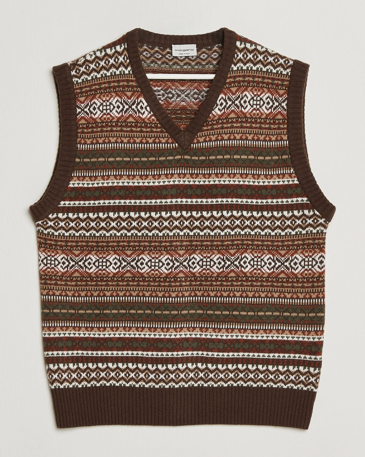 Herr | Tröjor | Morgano | Wool/Cashmere Fair Isle Knitted Vest Brown